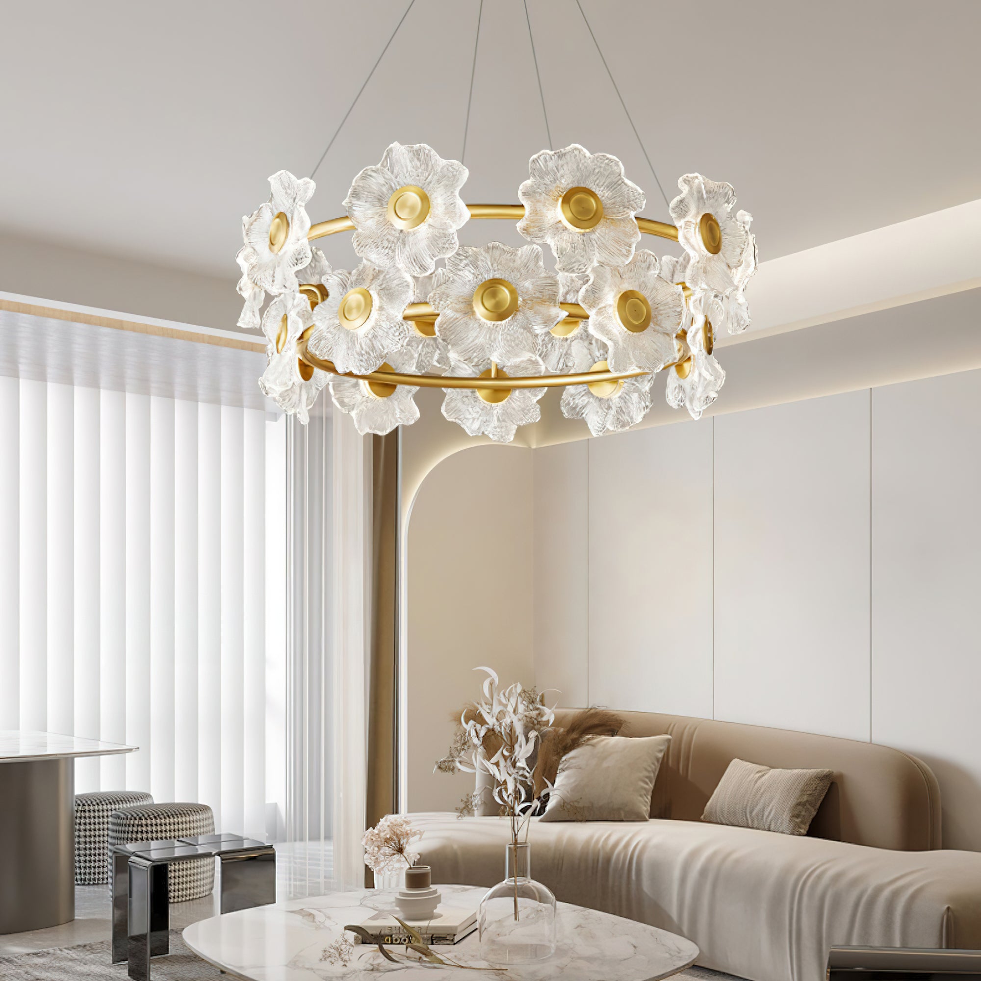 Elegant Flora Glass Chandelier - Modern Crystal Ceiling Light Fixture for Dining Room, Living Room & Bedroom Decor