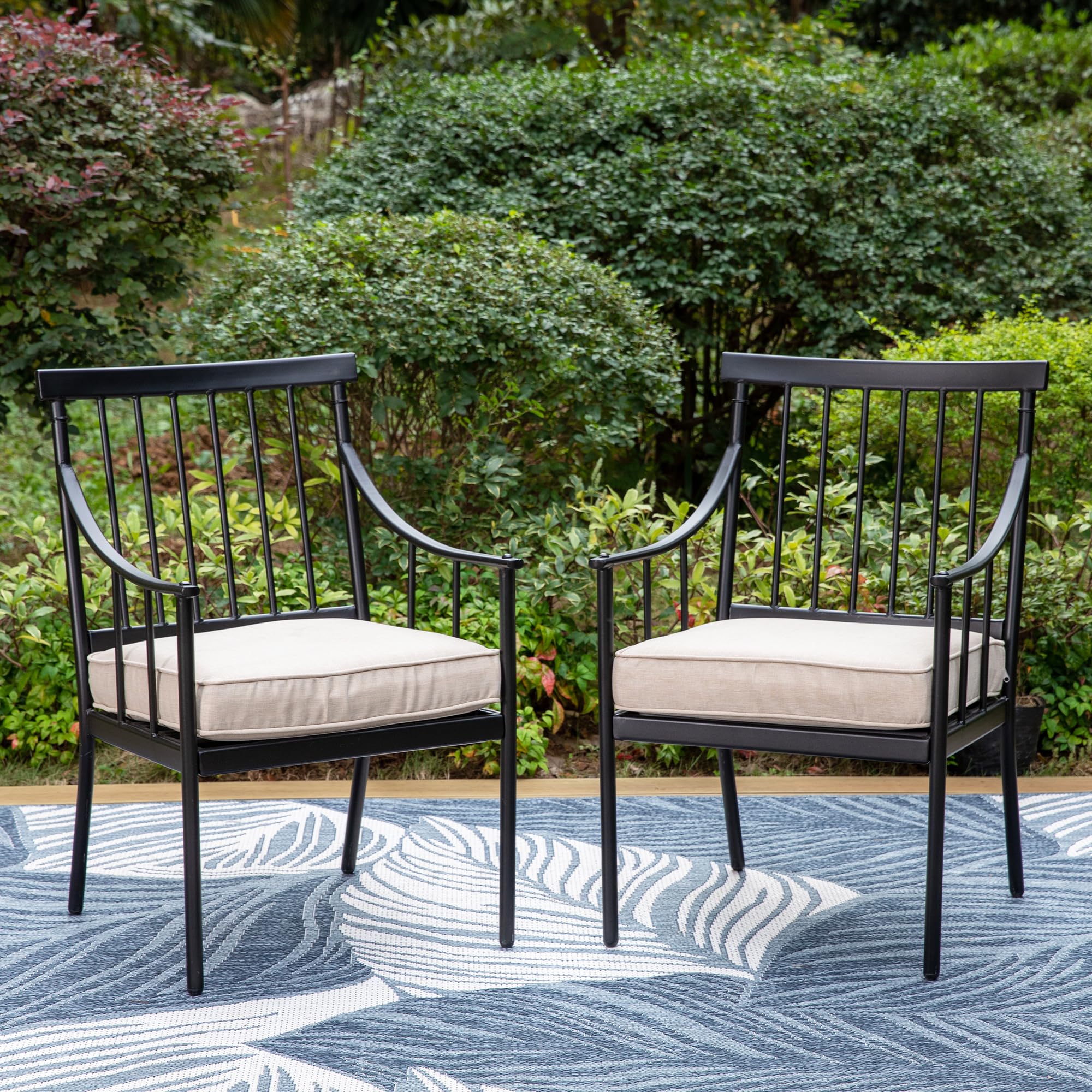 Sophia & William Black Metal Outdoor Dining Chairs Set of 2 with Cushions - 300lb Capacity Patio Furniture for Porch, Yard, Balcony | Perfect for Outdoor Dining, Garden Parties & Relaxing Conversations