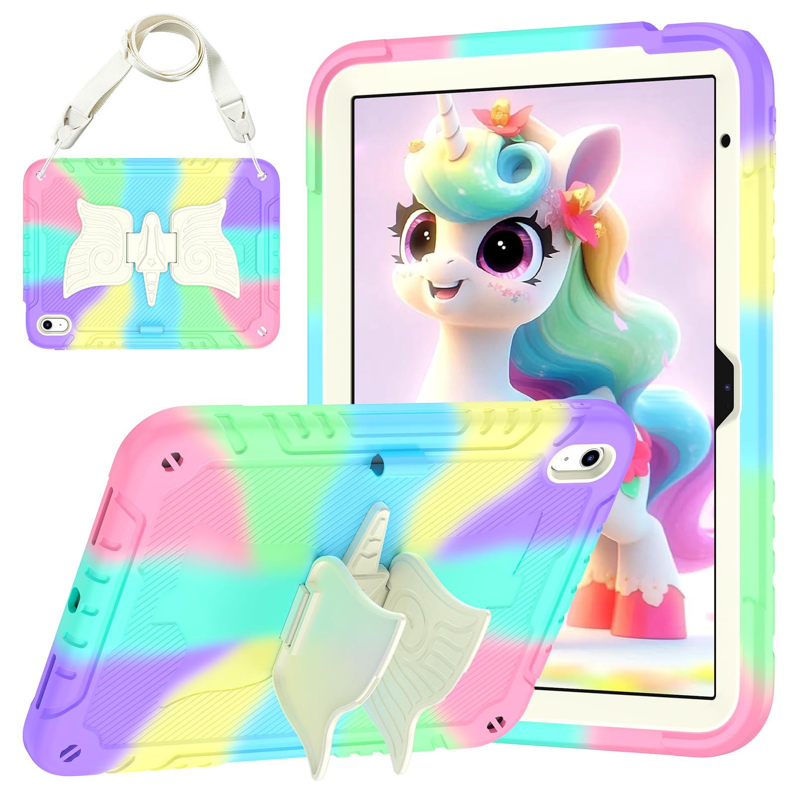 Shockproof Unicorn iPad Case for iPad 11th Gen (2025) 11-Inch & 10th Gen (2022) 10.9-Inch - Cute Protective Cover with Stand & Shoulder Strap for Kids Girls (Colorful Purple) - Perfect for School, Travel & Playtime