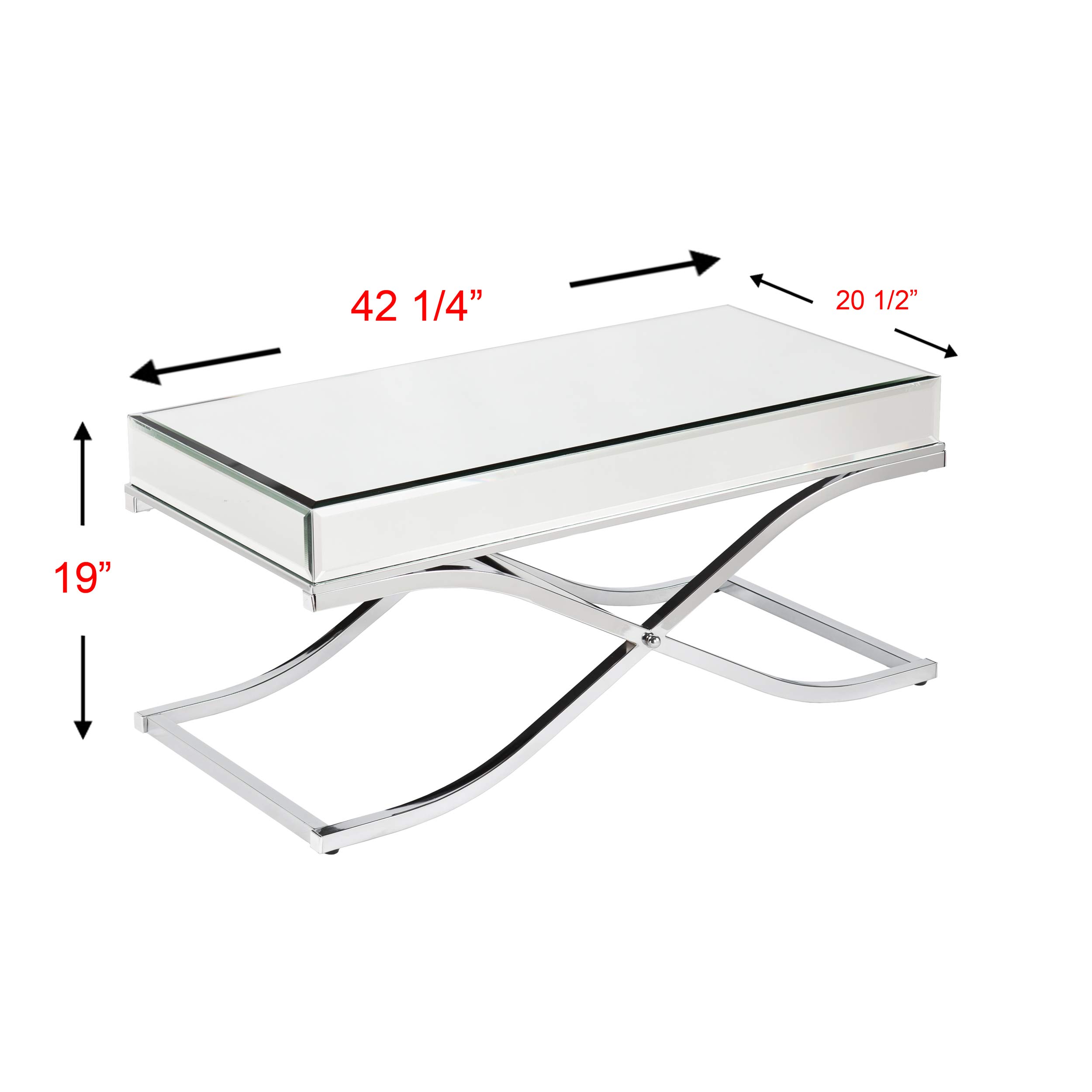 SEI Furniture Ava Chrome Mirrored Coffee Table - Modern Cocktail Table for Living Room, Bedroom & Office Decor