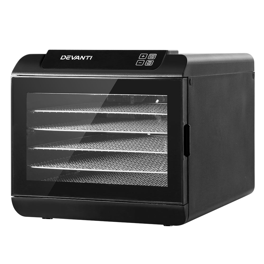 Devanti 6-Tray Food Dehydrator with Stainless Steel Trays - Perfect for Drying Fruits, Vegetables, Jerky & Herbs at Home