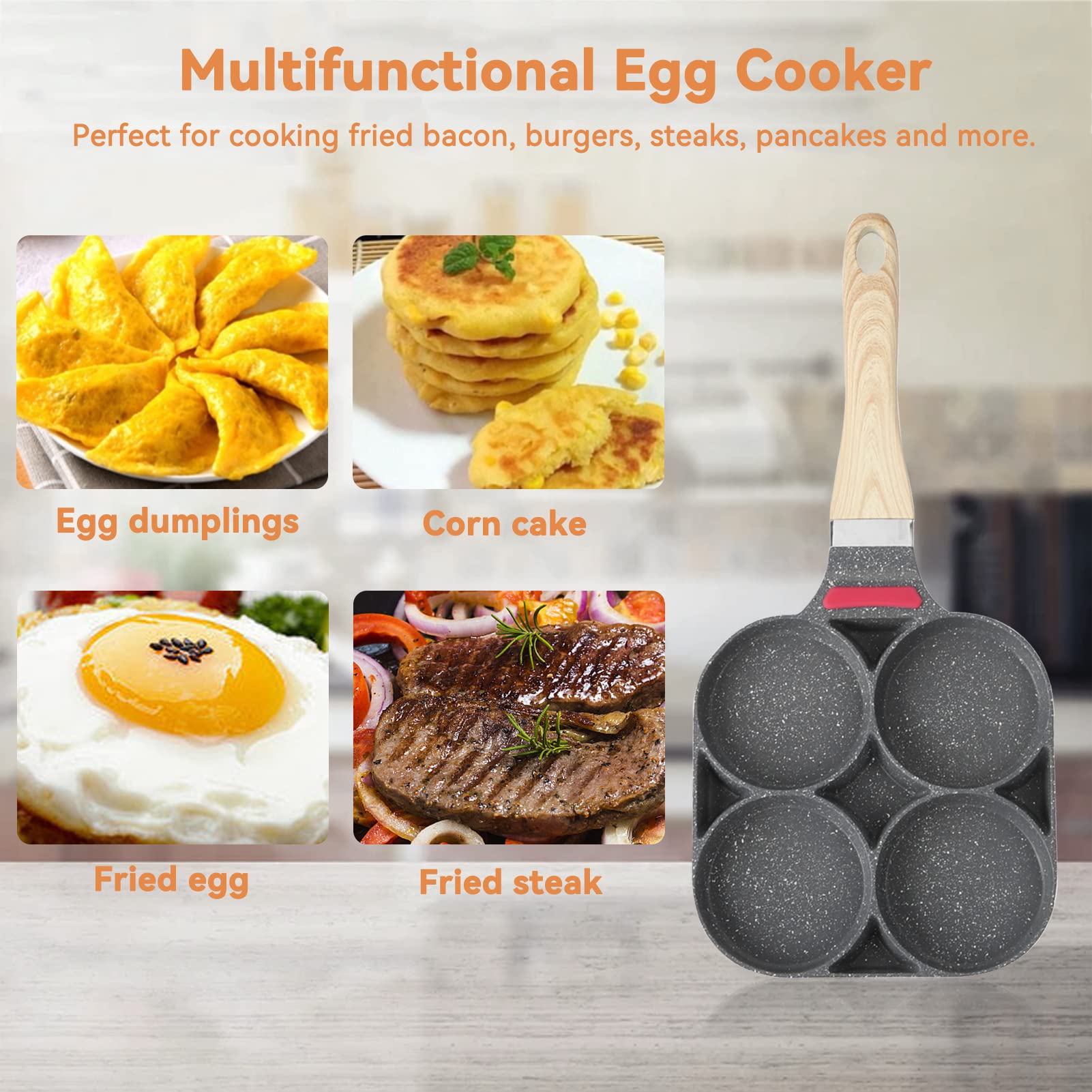 Nonstick 4-Hole Pancake Pan - Universal Aluminum Egg Frying Pan for Pancakes, Omelettes, Burgers & Crepes - Perfect for Breakfast, Brunch & Family Cooking