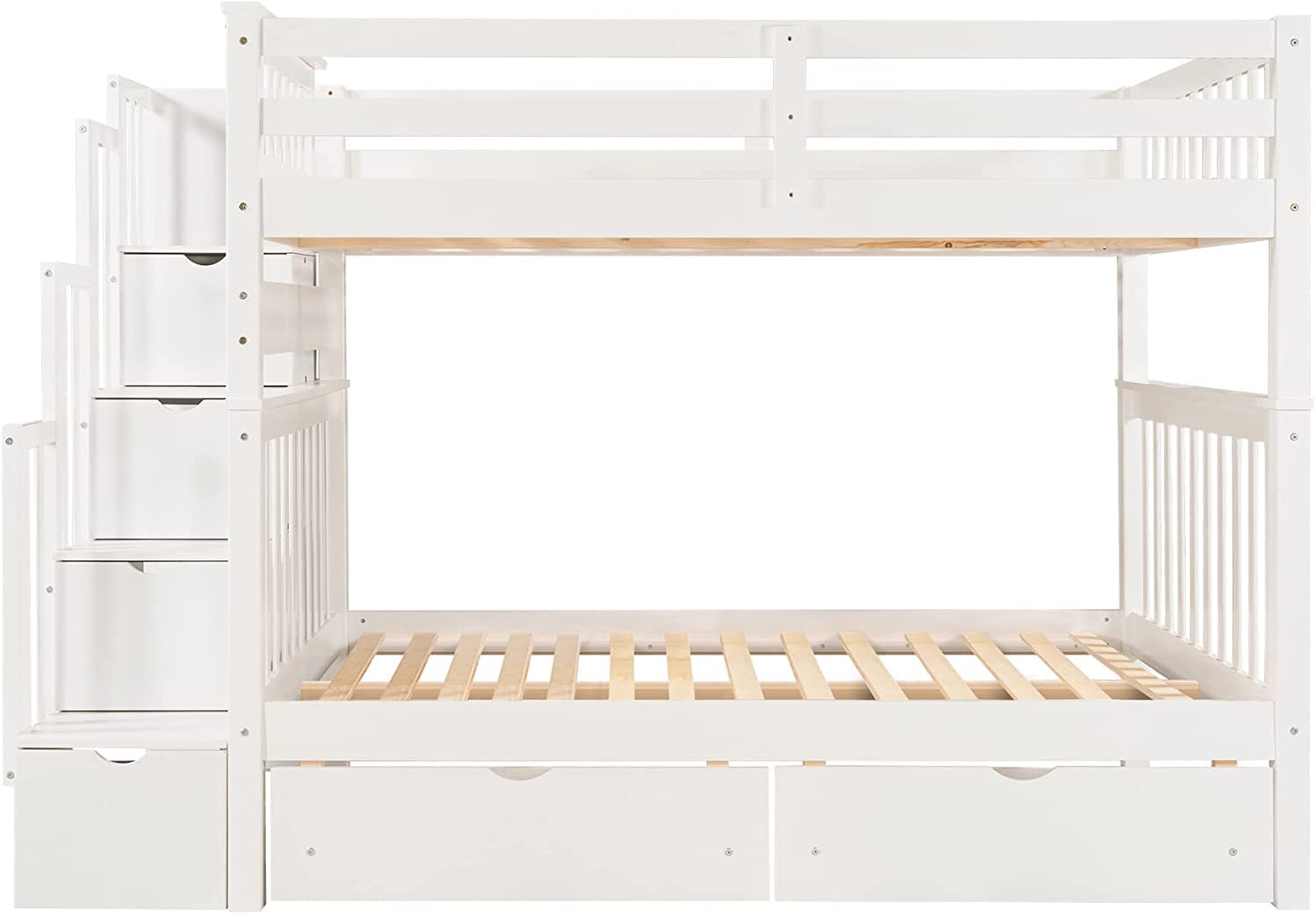 Harper & Bright Designs Full Over Full Bunk Bed with Stairs for Adults & Teens - Wooden Bunk Bed with 6 Storage Drawers & Shelves - Detachable Full Size Bunk Bed for Kids, Boys & Girls - White - Perfect for Small Bedrooms, Guest Rooms & Dormitories
