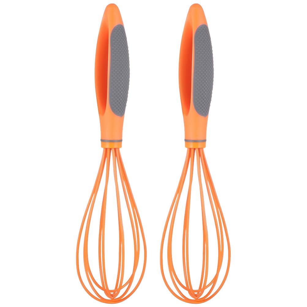 2-Piece Silicone Hand Mixer Set - Egg Whisk, Cream Frother & Butter Mixer for Baking, Cooking & Kitchen Use - Orange Manual Whisking Tool for Home & Professional Chefs