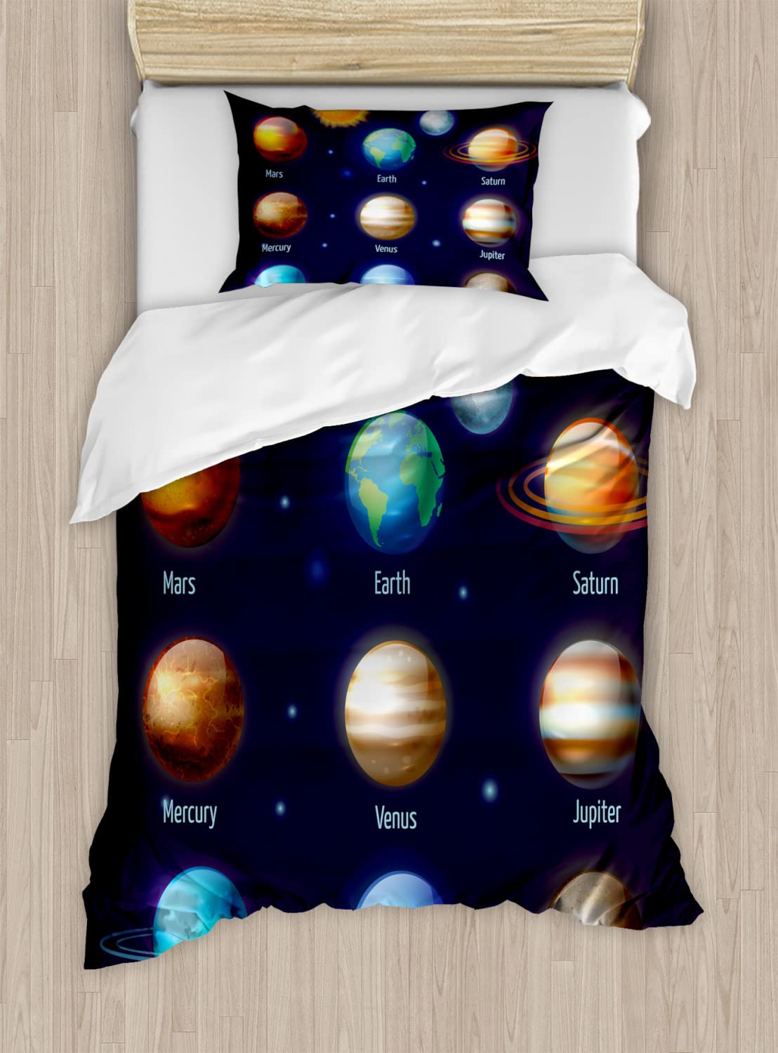 Ambesonne Solar System Duvet Cover Set - King Size 2-Pack with 4 Pillowcases | Space-Themed Bedding with Planets & Sun Design in Purple | Perfect for Astronomy Lovers, Kids' Rooms & Sci-Fi Themed Decor
