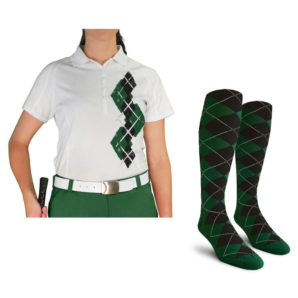 Dry Fit Short Sleeve Graphic Golf Polo Shirt with Socks for Women - Argyle Paradise (AA-ZZ) | Moisture-Wicking Performance Top for Golf, Tennis & Casual Wear