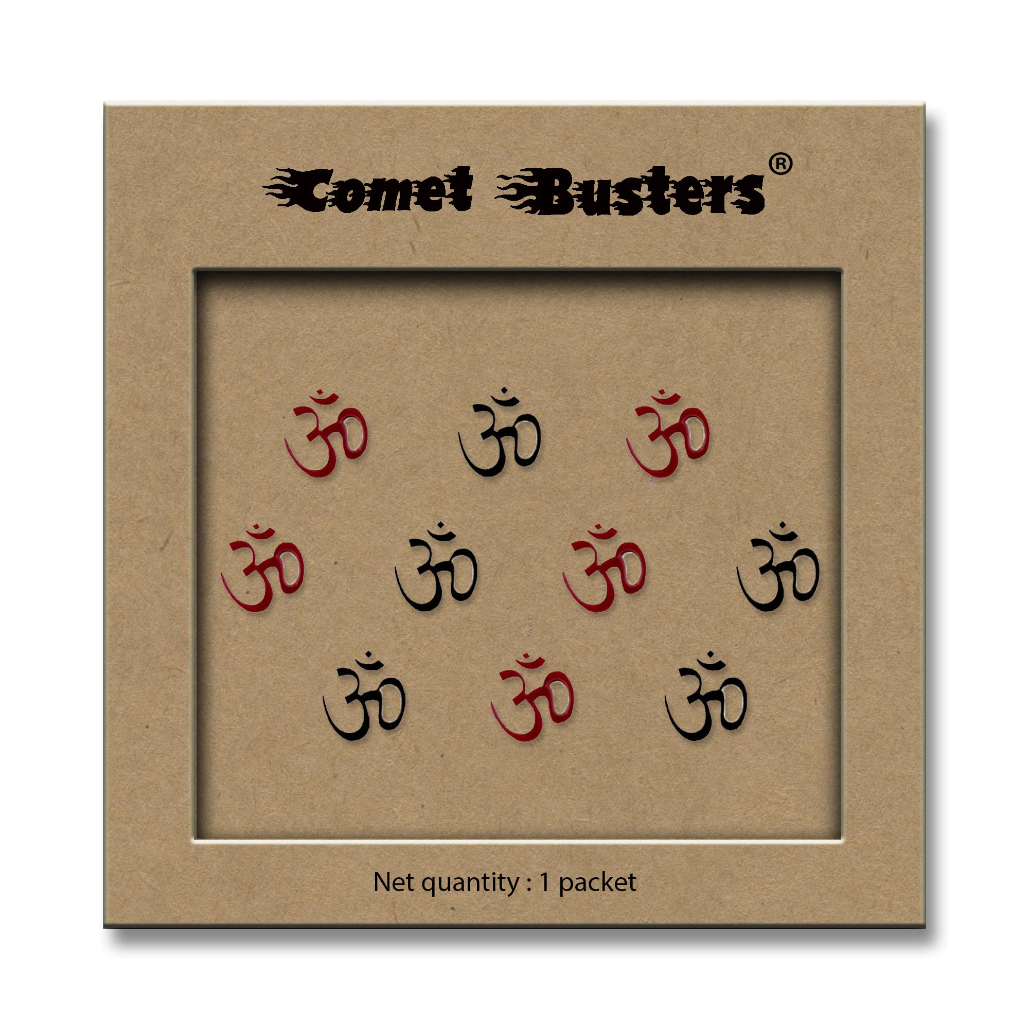 Comet Busters Om Black & Red Bindi (9mm) - Traditional Indian Forehead Decoration for Festivals, Weddings & Cultural Events