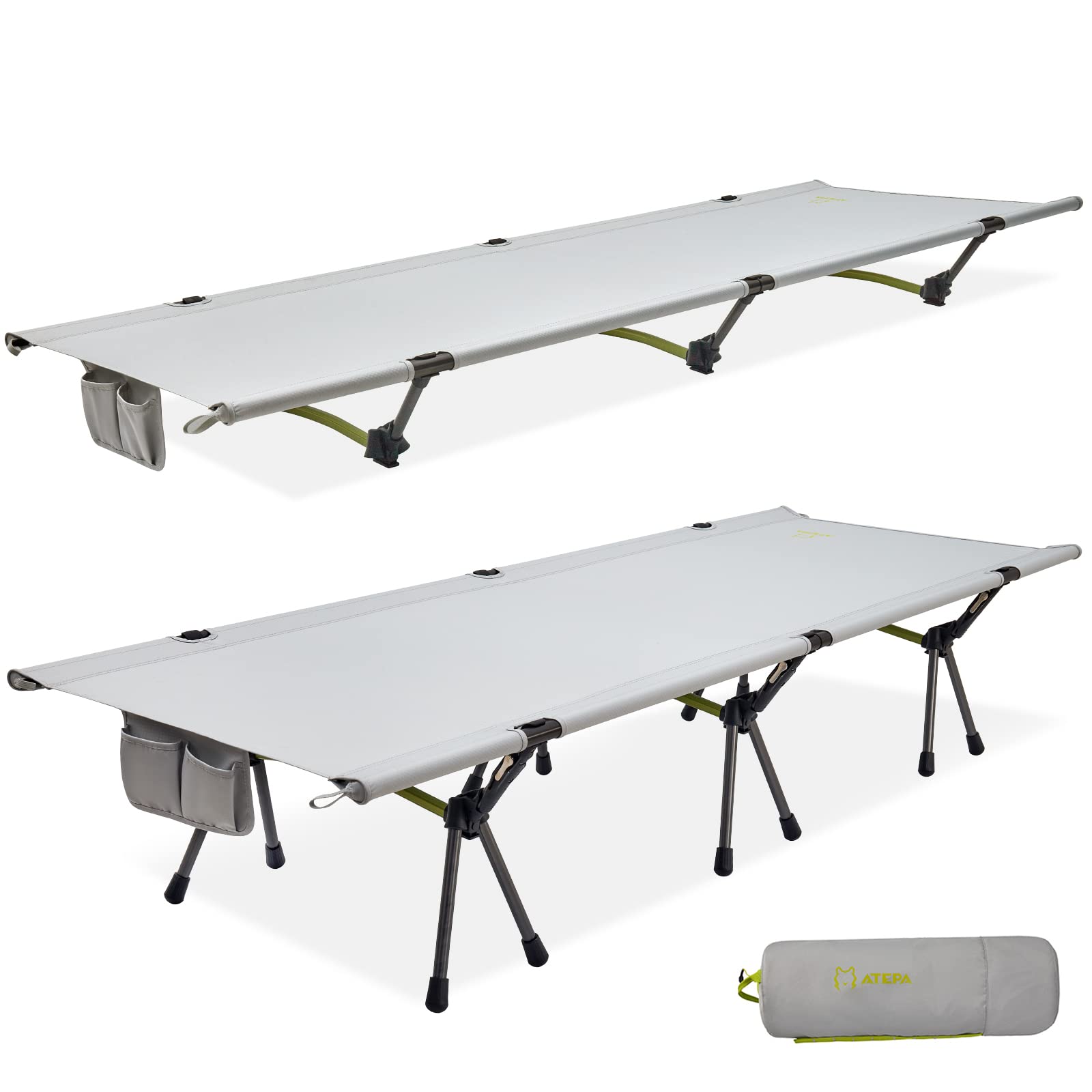 ATEPA Heavy Duty Lightweight Folding Camping Cot - Adjustable Height Portable Bed for Adults - Supports 330lbs - Perfect for Camping, Hiking, Beach, Travel, Office Nap & Outdoor Relaxation