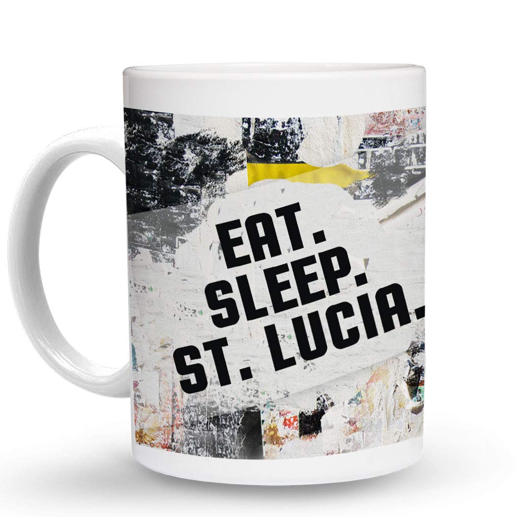 Makoroni - EAT SLEEP ST LUCIA - 11 Oz Ceramic Coffee Mug, Unique Handmade Travel Inspired Cup for Coffee, Tea & Hot Drinks - Perfect Gift for Home, Office & Cafe Use