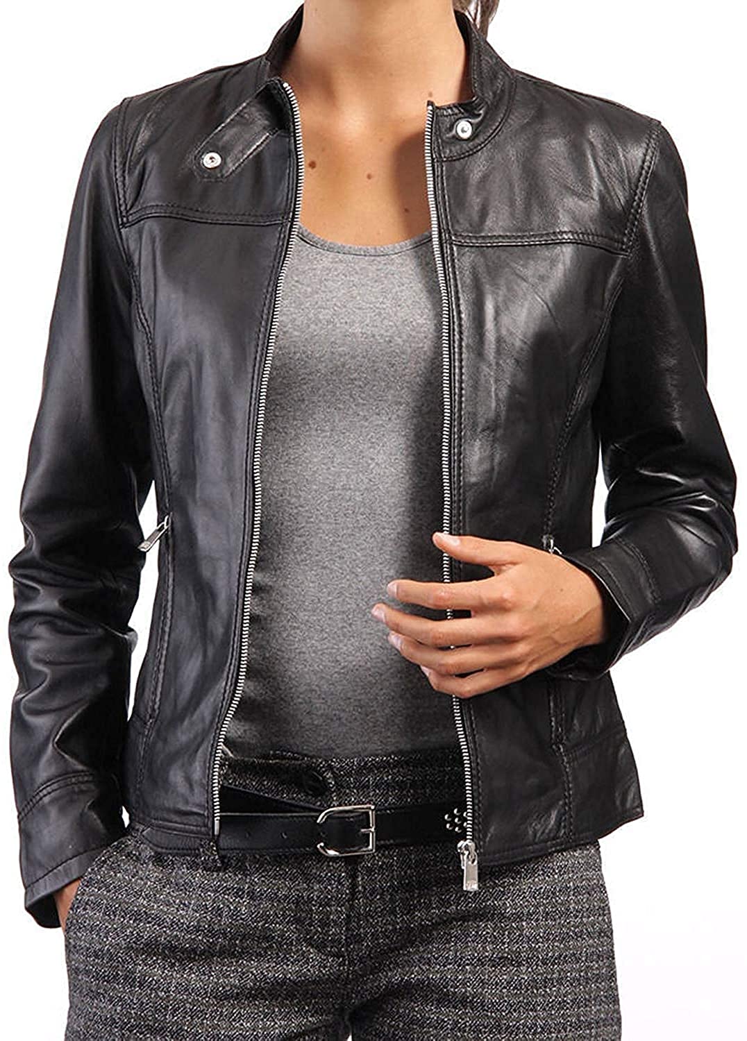 Women's 100% Real Lambskin Biker Leather Jacket - Stylish Motorcycle Jacket for Women - Perfect for Riding, Casual Outfits & Night Out