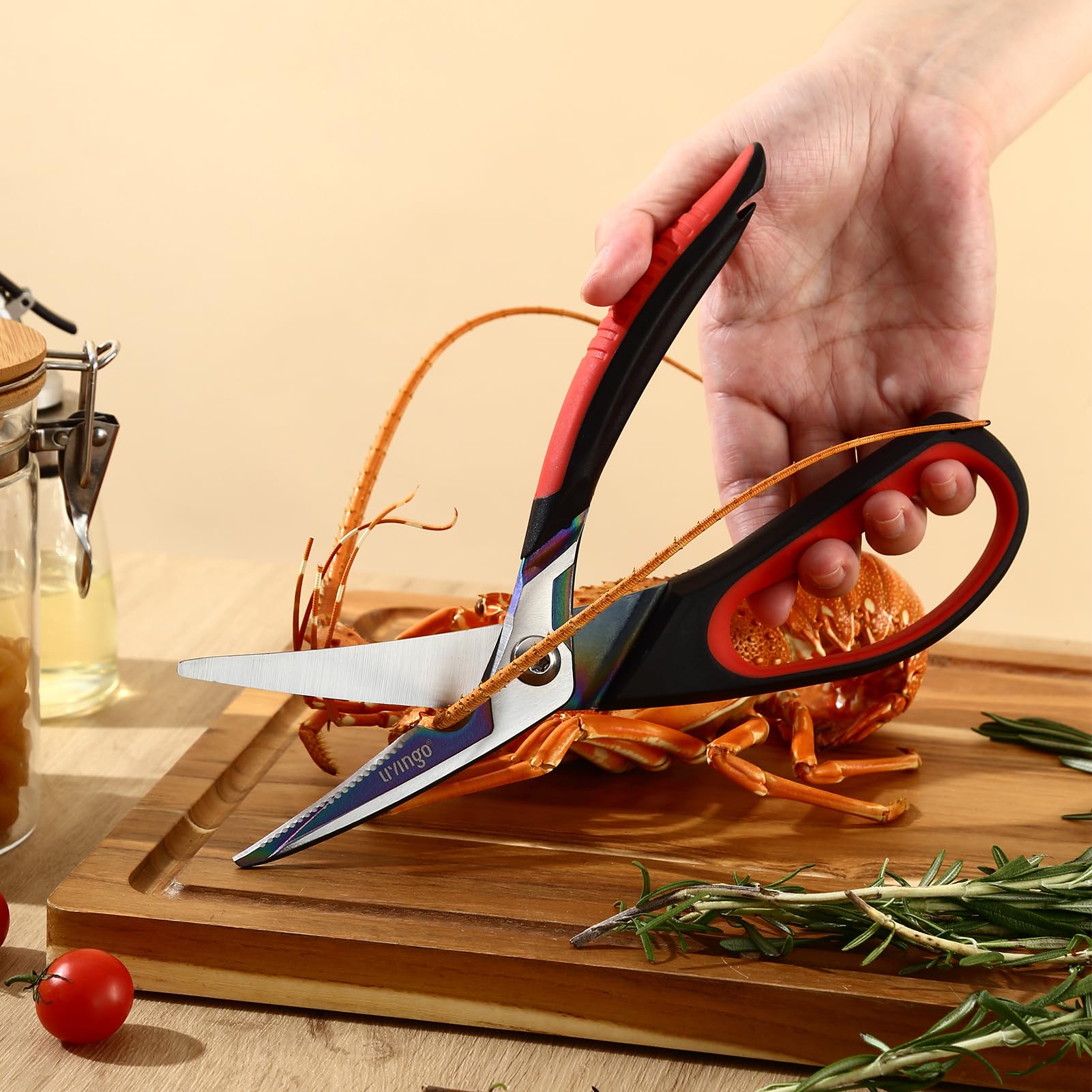 LIVINGO Heavy Duty Kitchen Scissors - Titanium Coated Sharp Poultry Shears for Cutting Chicken Bones, Meat, Vegetables | Multipurpose Food Scissors with Comfortable Grip & Safety Lock (9.5 Inch) | Perfect for Meal Prep, Butchering, and Home Cooking