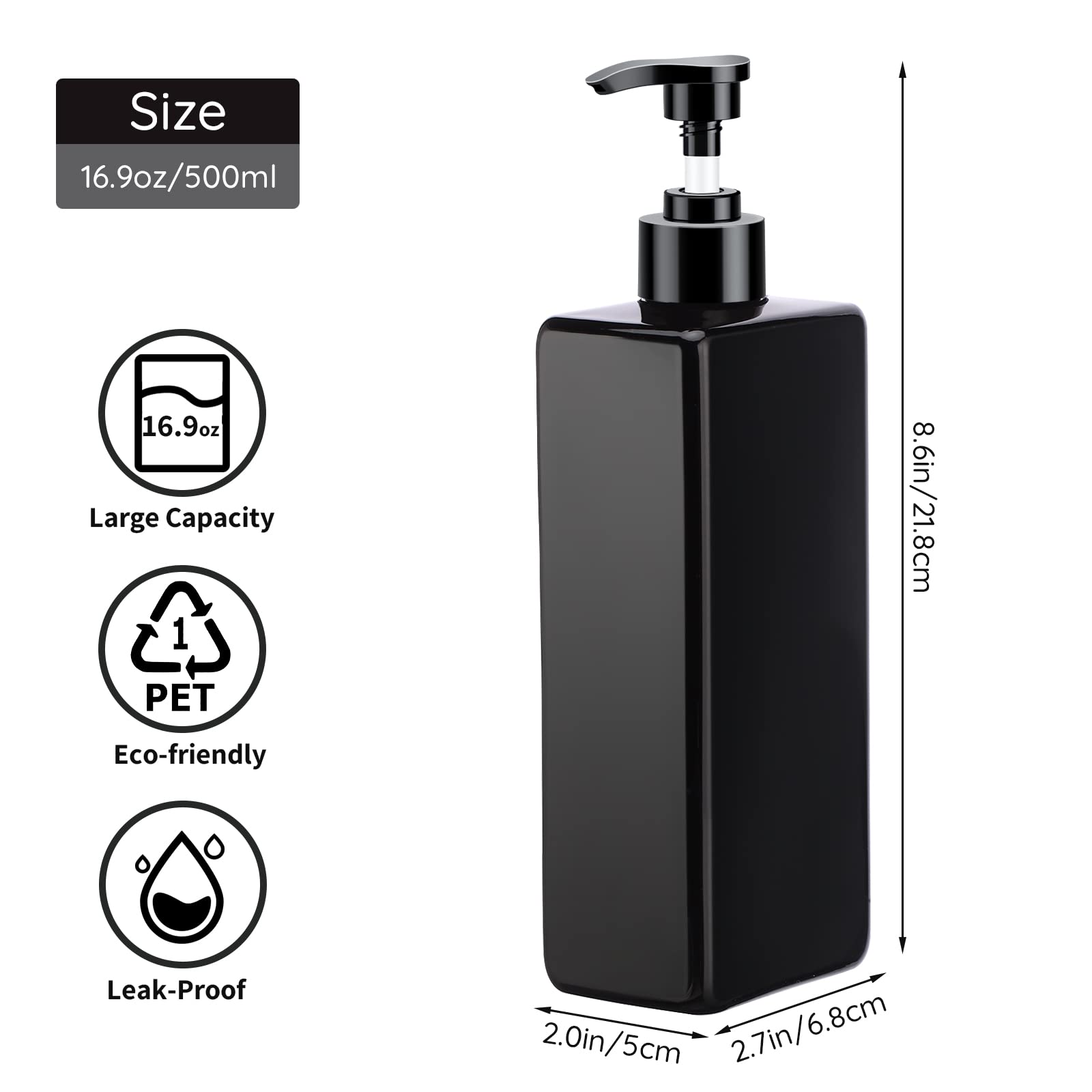 Segbeauty Refillable Shower Dispenser Set - 3 Pack 16.9oz (500ml) Empty Plastic Pump Bottles with Labels for Bathroom, Reusable Soap Dispensers for Body Wash, Shampoo, Conditioner & Lotion - Perfect for Home, Gym, Travel & Hotel Use - Black