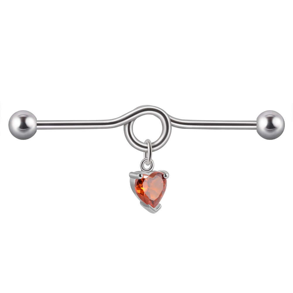 14G Heart Double Hole Industrial Bar Body Jewelry - DL7071 | Perfect for Cartilage, Helix, and Tragus Piercings | Hypoallergenic Surgical Steel for Sensitive Skin