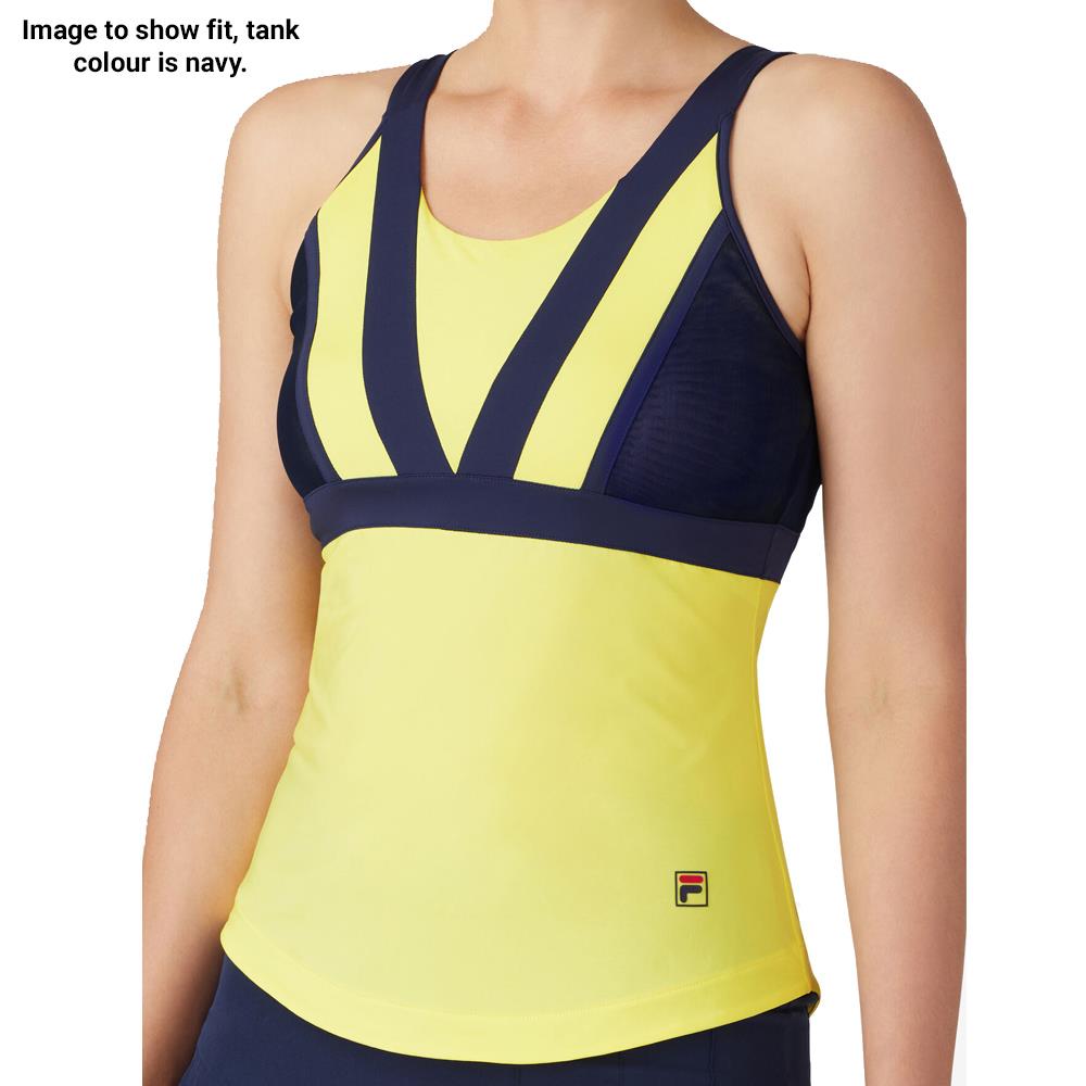 Fila Women's Alley Halter Tank Top - Navy & Limoncello Color Block - Breathable Workout Shirt for Yoga, Gym & Running