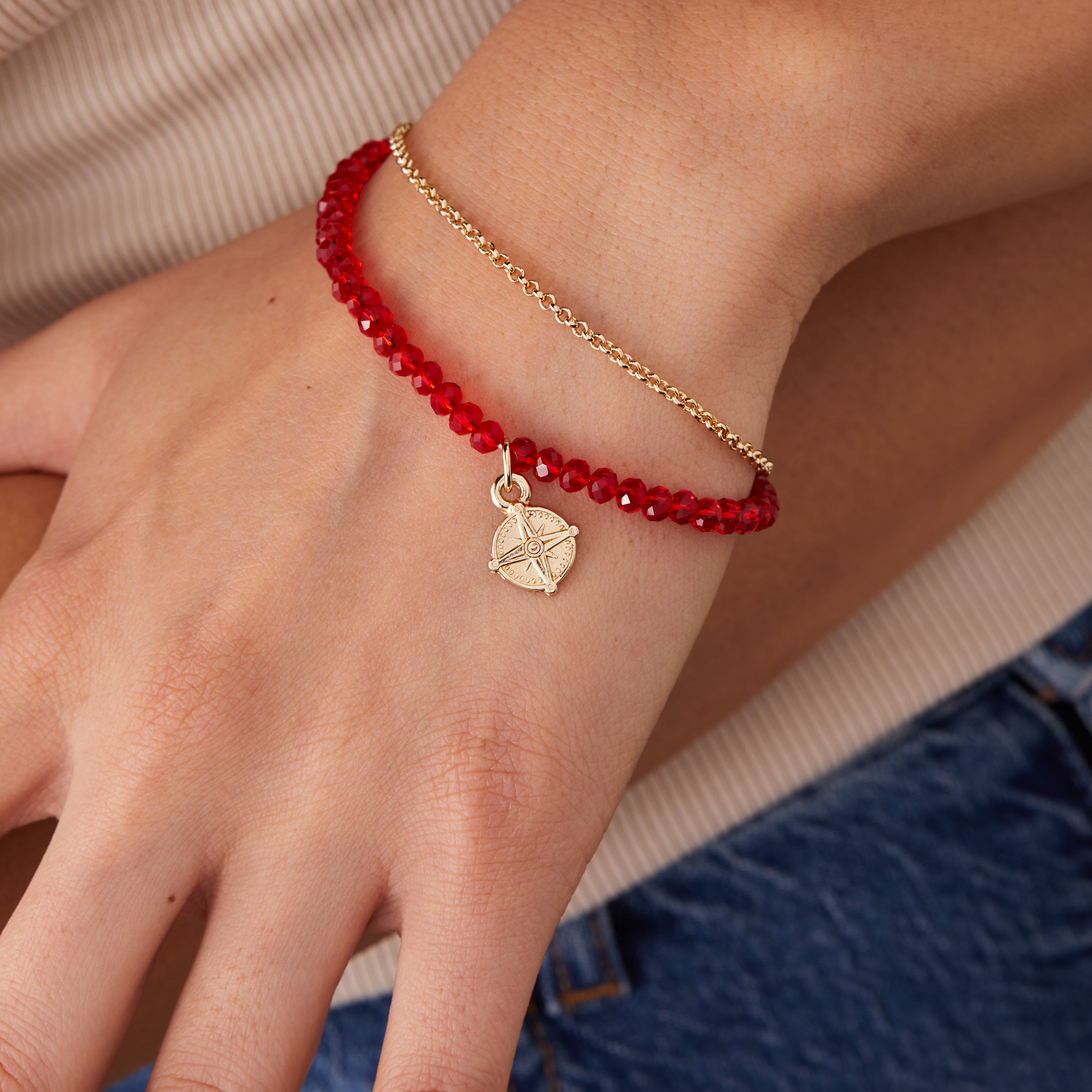 Compass Bead and Chain Bracelet for Women - Adjustable Boho Jewelry for Travel, Hiking & Outdoor Adventures
