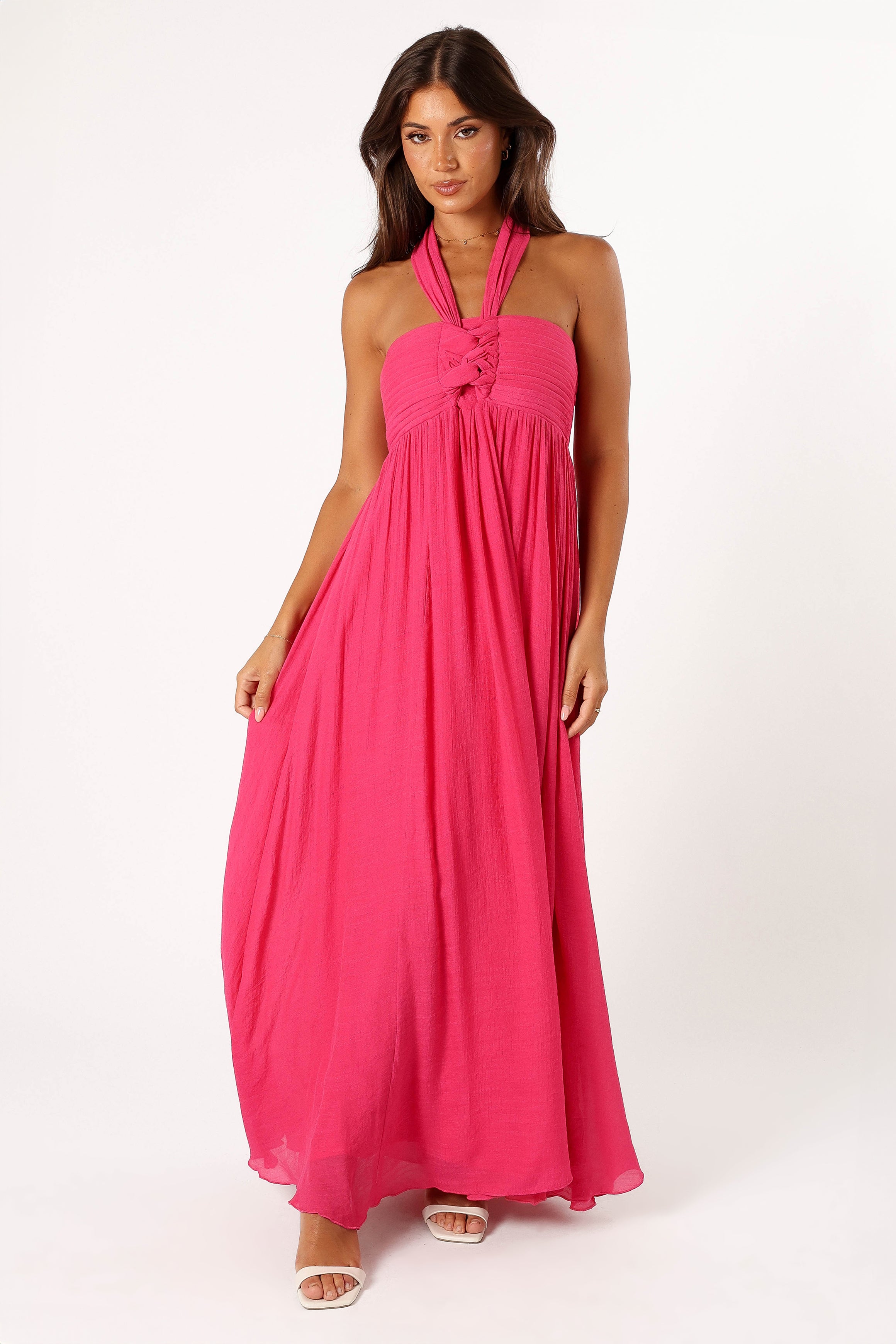 Everdeen Halterneck Maxi Dress for Women - Flowy Fuchsia Long Summer Dress with Side Slit, Beach Wedding Party Guest Outfit