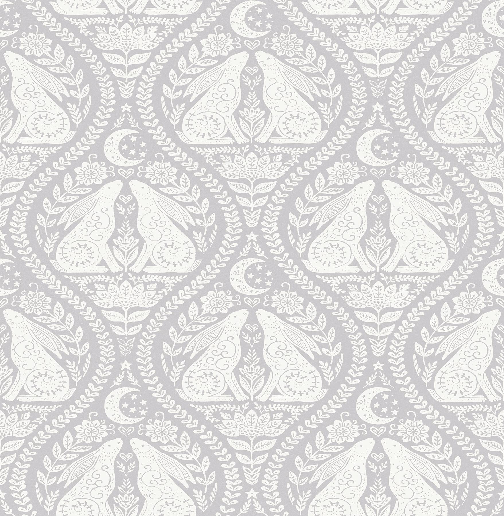 Grey Moon Rabbit Peel & Stick Wallpaper - Self-Adhesive Removable Wall Decor for Bedroom, Nursery, Living Room | Easy DIY Home Decoration for Walls, Furniture & Accent Walls