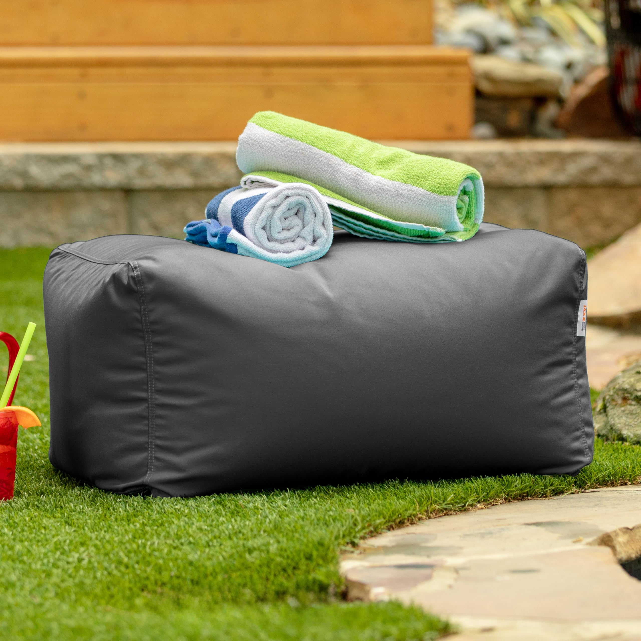 Jaxx Leon Outdoor Bean Bag Ottoman - Waterproof, Durable Slate Gray - Perfect for Patio, Poolside, and Backyard Relaxation
