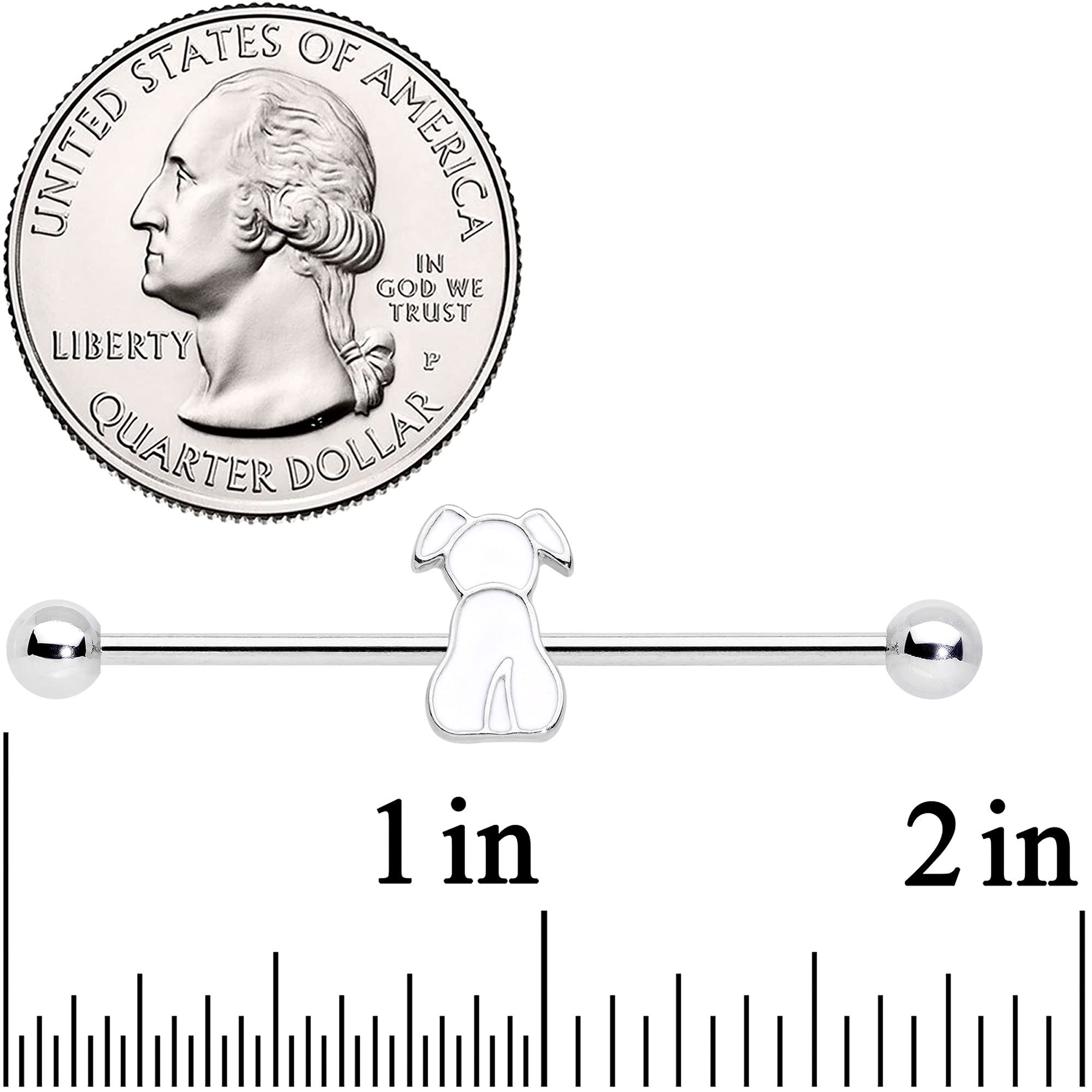 Body Candy Women's 14G Stainless Steel Helix Cartilage Earring - Sitting Dog Industrial Barbell 1 1/2