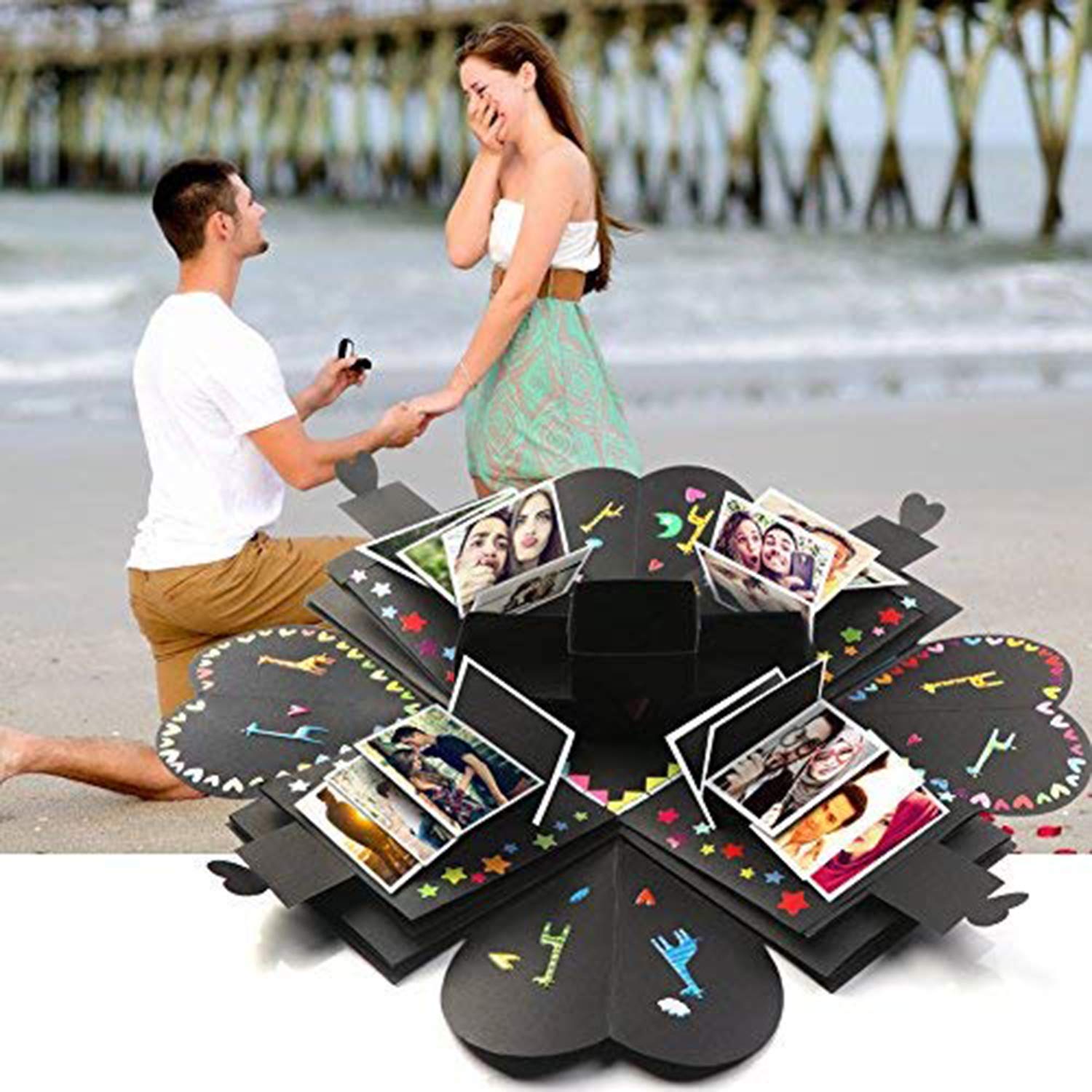 Creative Explosion Gift Box - DIY Handmade Photo Album Scrapbook for Valentine's Day, Wedding, Birthday Party | Surprise Gift Idea for Loved Ones | Perfect for Anniversaries, Graduations & Special Occasions - Black