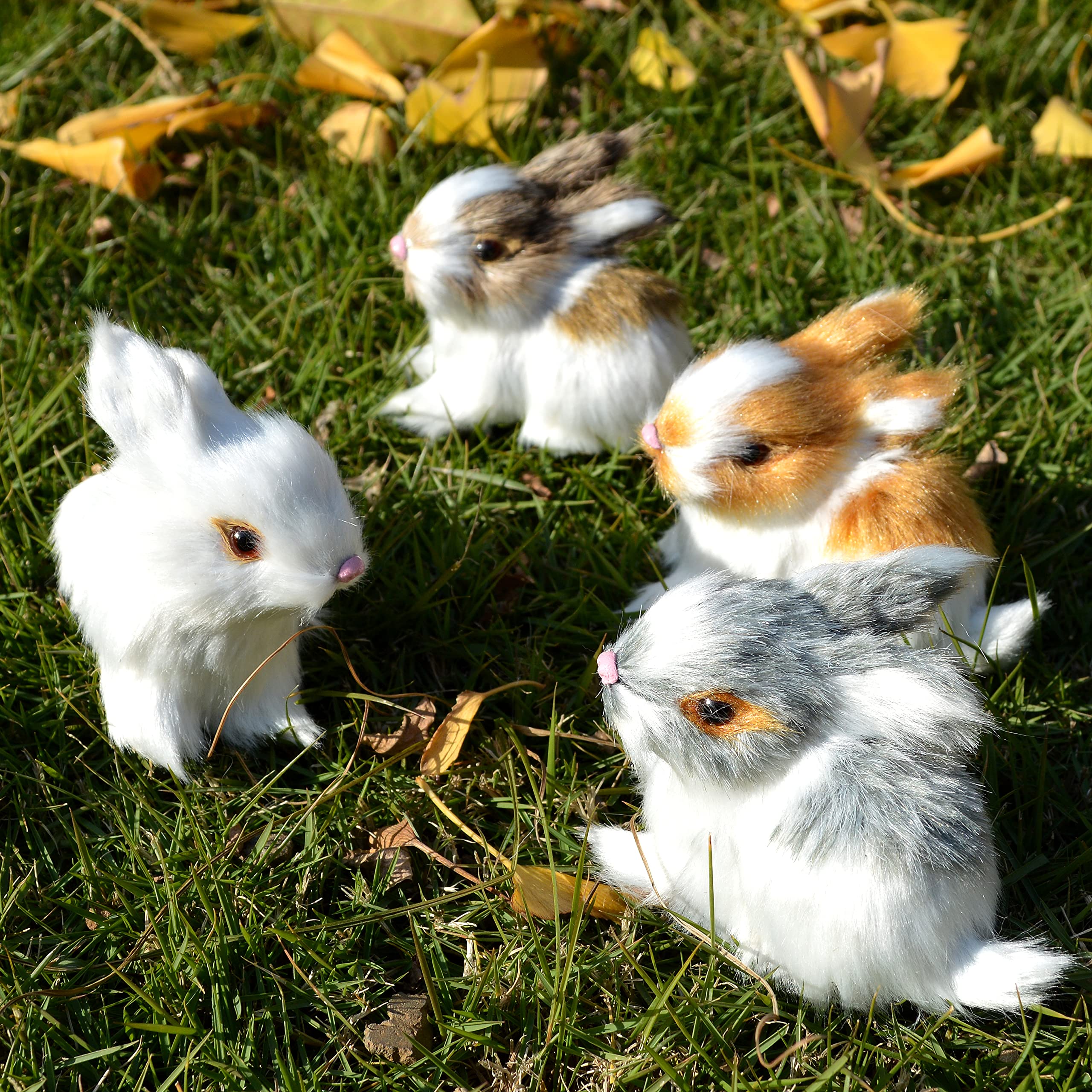 4 Pack Realistic Mini Furry Rabbit Figurines - Lifelike Farm Animal Models for Home Decor, Easter Bunny Stuffed Animals, Spring Collectibles & Photo Props | Perfect for Easter Gifts, Kids Room Decor, and Seasonal Displays
