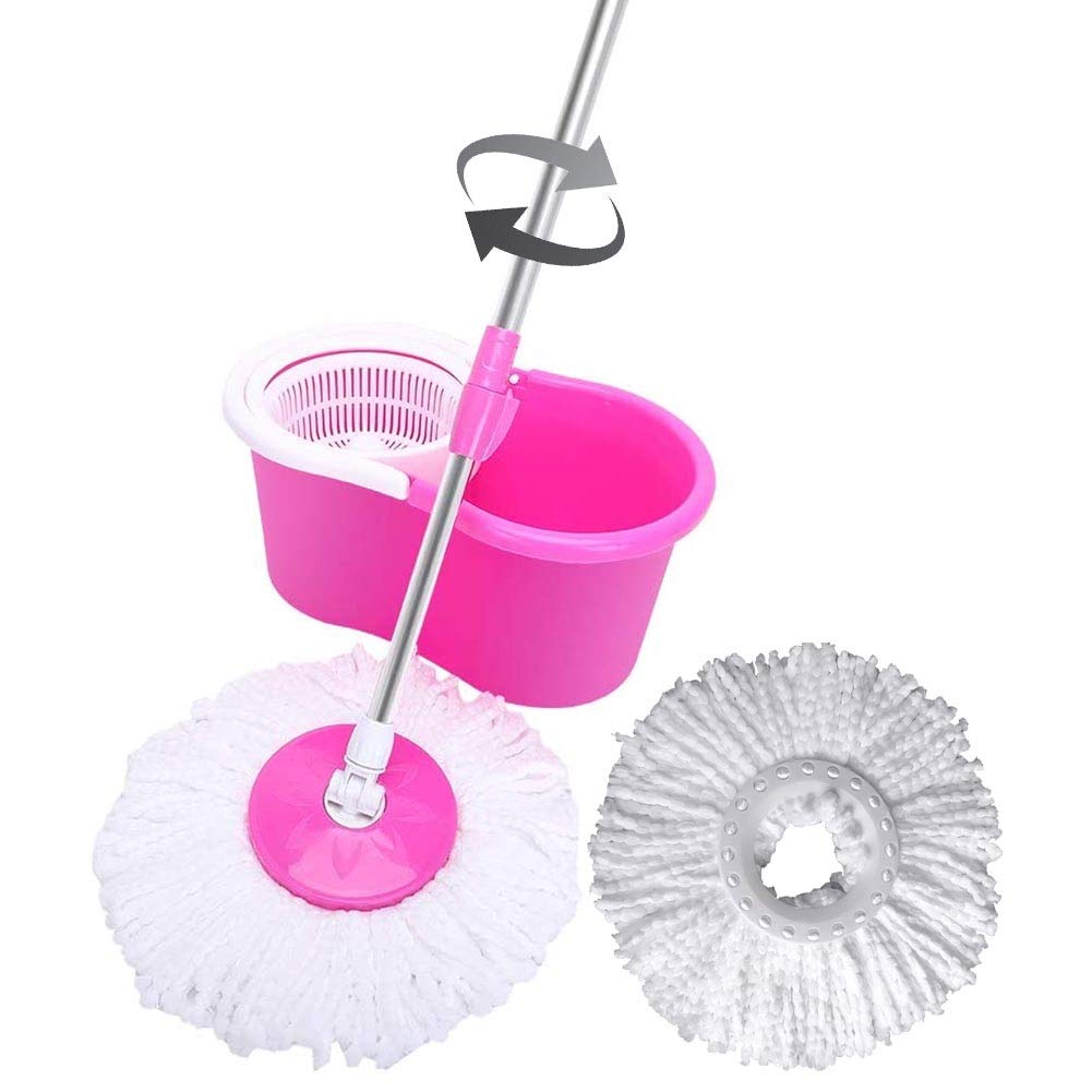 FYRONG 360° Rotating Mop Set - 4 Pack Washable Microfiber Mop Heads with Manual Spin for Floors, Kitchen, Bathroom & Hard Surfaces - Perfect for Deep Cleaning & Home Maintenance (Pink)