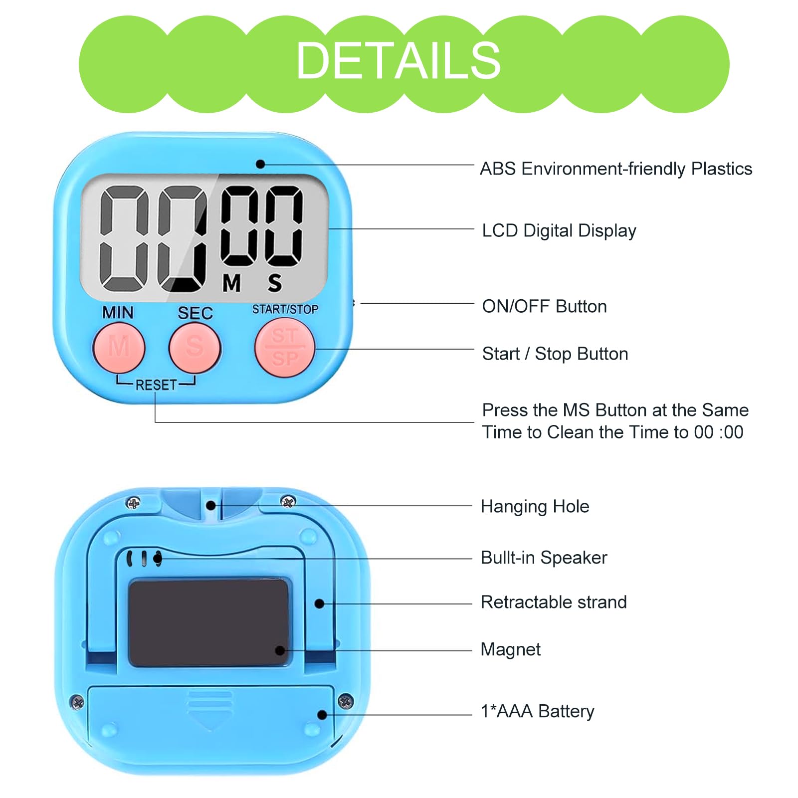 4-Piece Magnetic Digital Kitchen Timer Set with Stand, Countdown & Timing - Perfect for Cooking, Baking, Studying, Working & Exercise (4 Colors) | Ideal for Home Kitchen, Office, Gym & Classroom Use