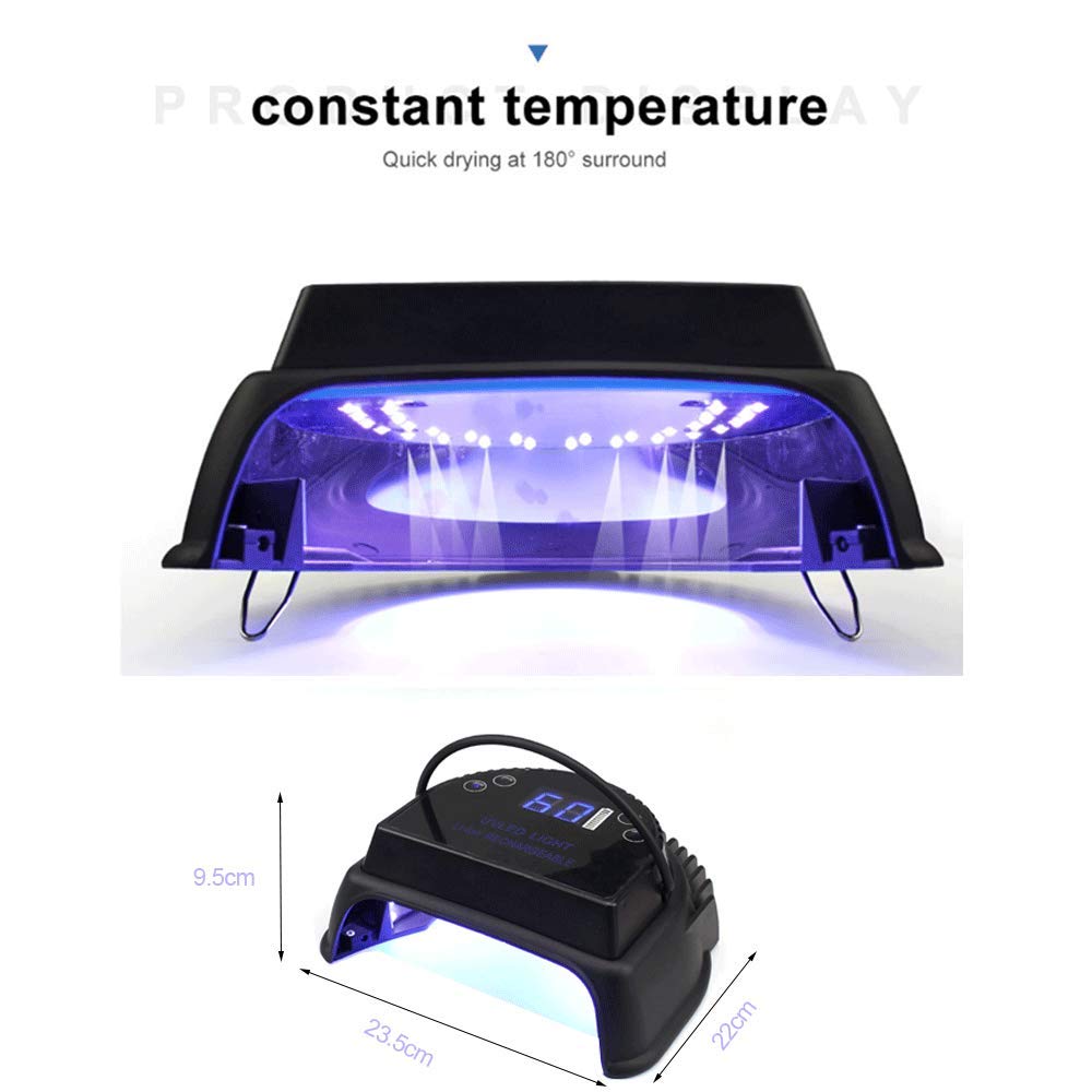 64W Wireless Rechargeable UV LED Nail Lamp - Cordless Gel Nail Dryer with Built-in Lithium Battery for Professional Salon & Home Manicure - Perfect for Nail Art, Gel Polish Curing & DIY Nail Care (Black)