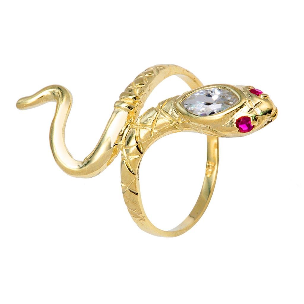 10K Yellow Gold Red Cubic Zirconia Snake Wrap Ring for Women - Elegant Statement Jewelry for Parties, Date Nights & Special Occasions