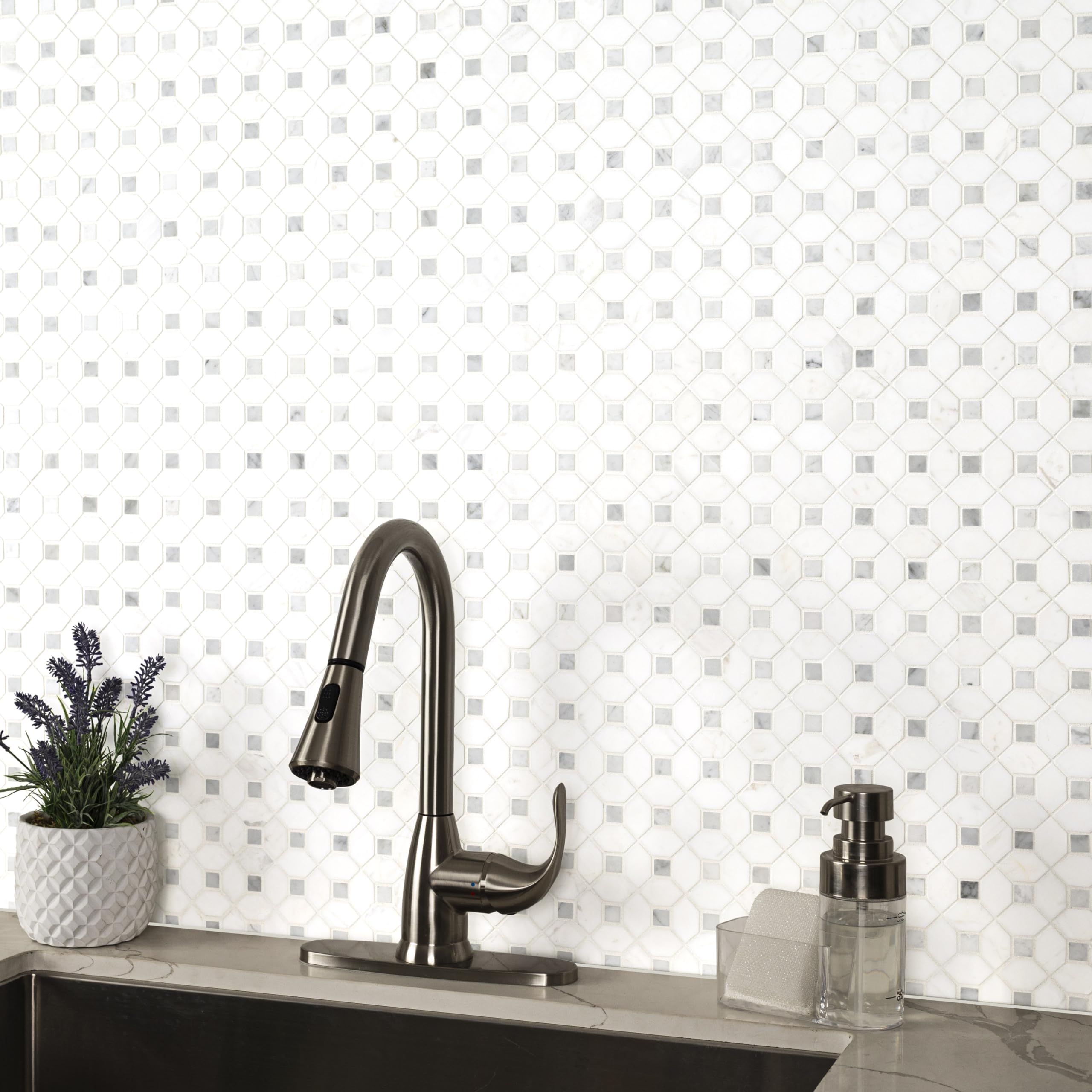 MSI Bianco Dolomite Dotty Polished Marble Mosaic Tile - 12x12 Inch Mesh-Mounted for Kitchen Backsplash, Bathroom Wall, Shower Tile & Accent Wall - Elegant Natural Stone Design for Home Renovation and Interior Decor