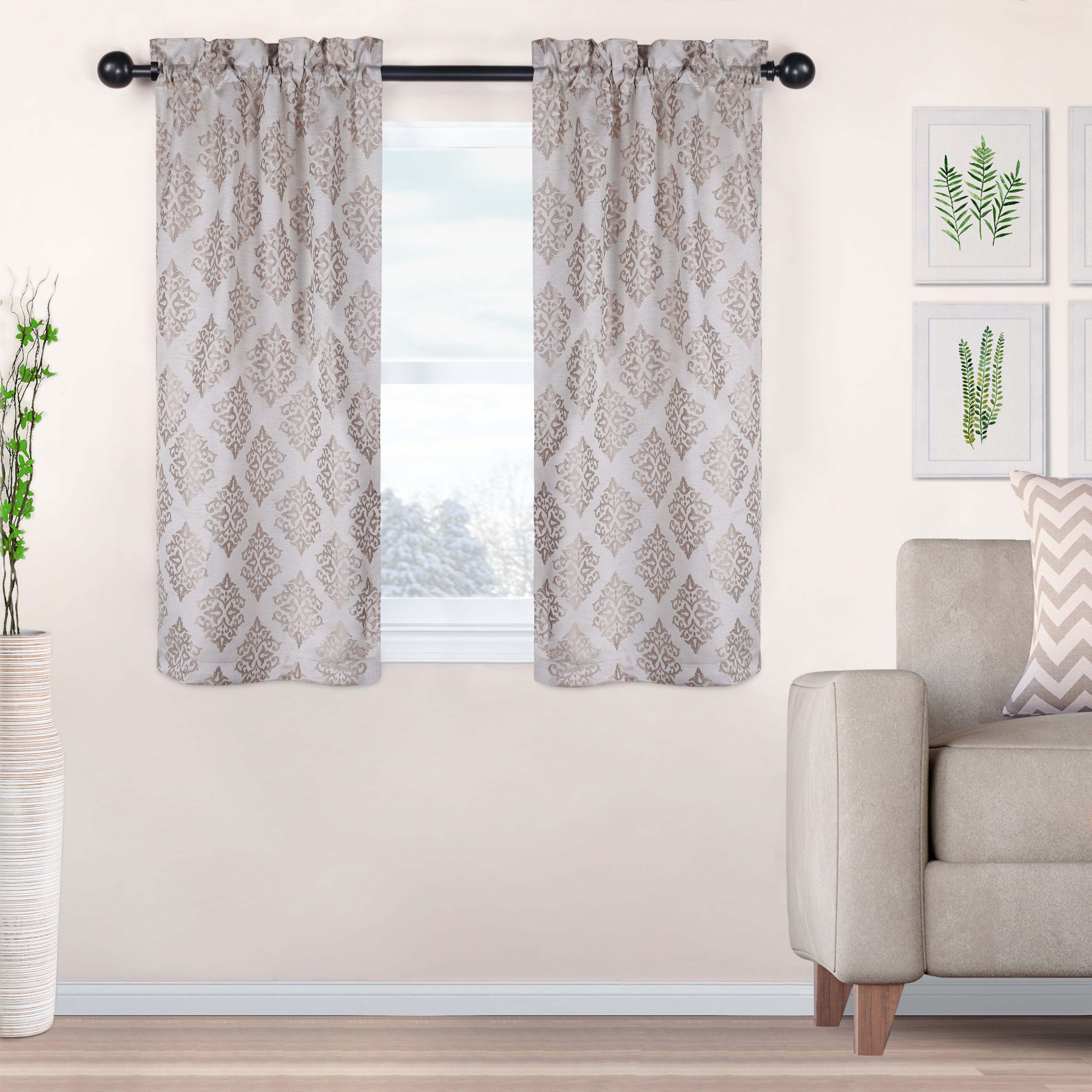 Venetian Damask Jacquard Curtain Panels - Set of 2 Luxury Window Treatments for Living Room & Bedroom Decor
