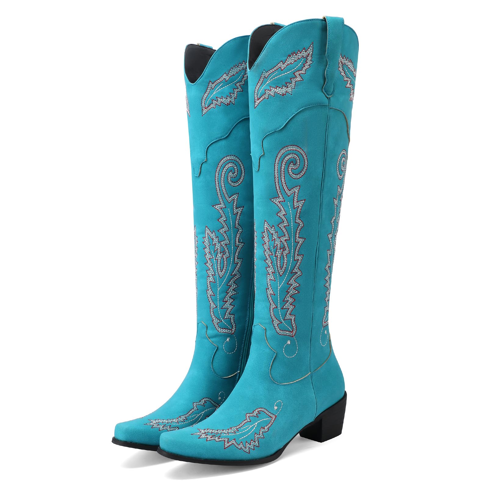 SaraIris Women's Black Cowboy Boots - Western Cowgirl Knee High Pull-On Boots with Pointed Toe | Country Style Fashion for Women | Perfect for Rodeo, Line Dancing & Casual Outfits