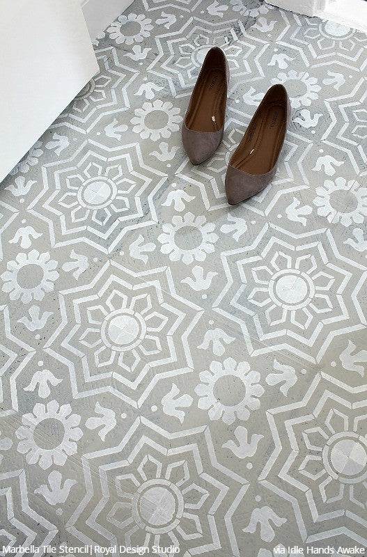 Marbella Tile Stencil Kit - Reusable DIY Wall & Floor Stenciling Templates for Home Decor, Bathroom, and Kitchen Renovation Projects