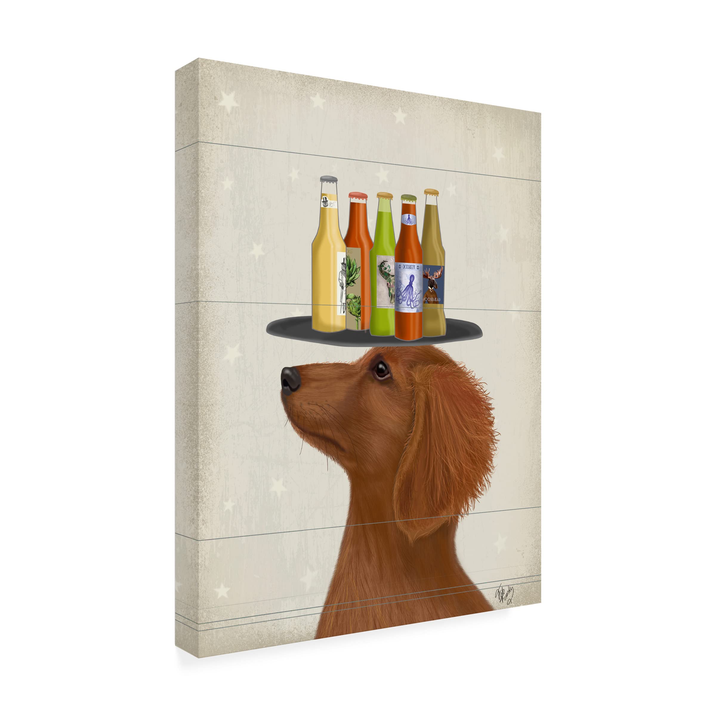 Fab Funky Dachshund Tan Beer Lover Canvas Wall Art - Handmade Dog Lover Gift for Home Bar, Living Room & Office Decor