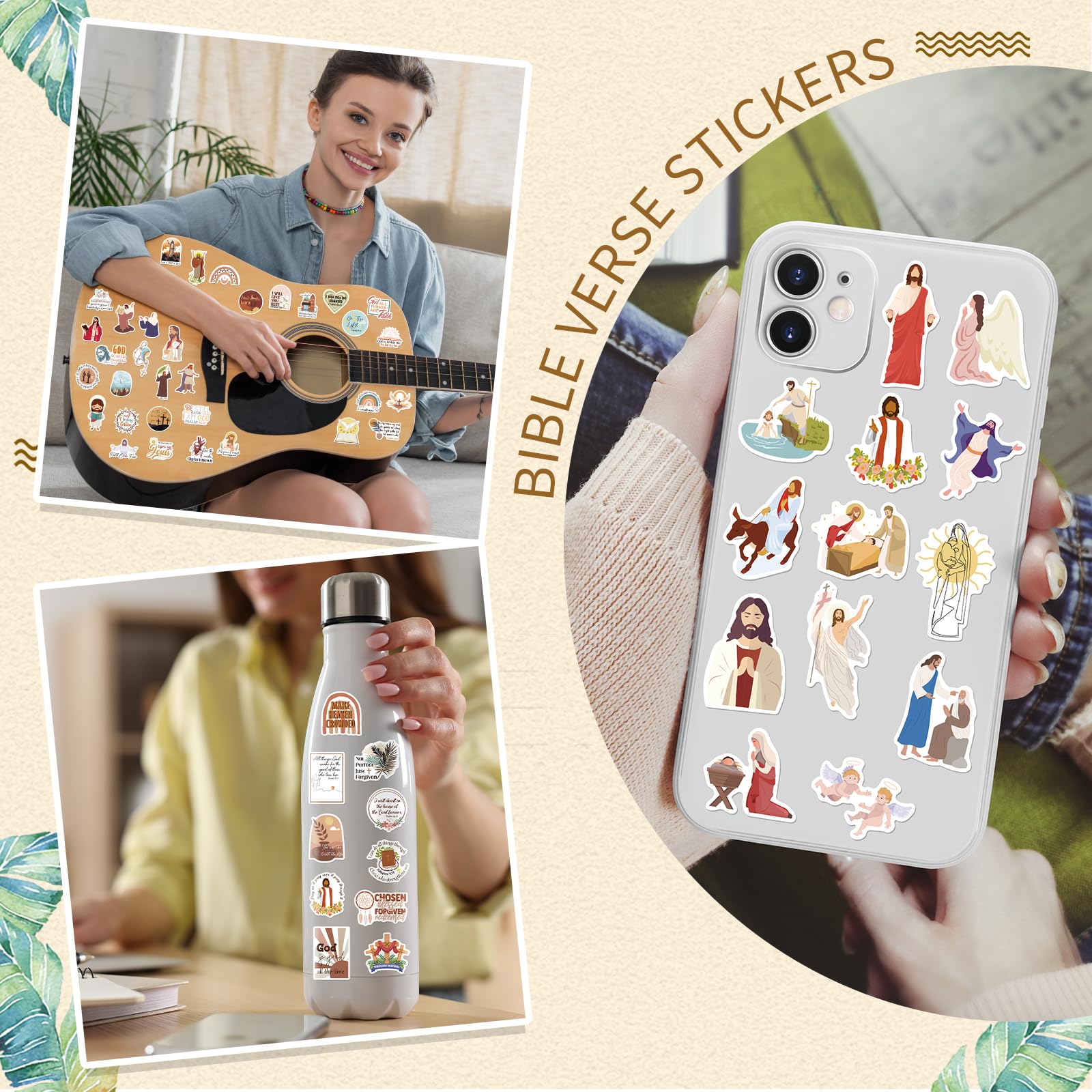 Jesus Bible Stickers - 100PCS Christian Faith Decals for Water Bottles & Devices