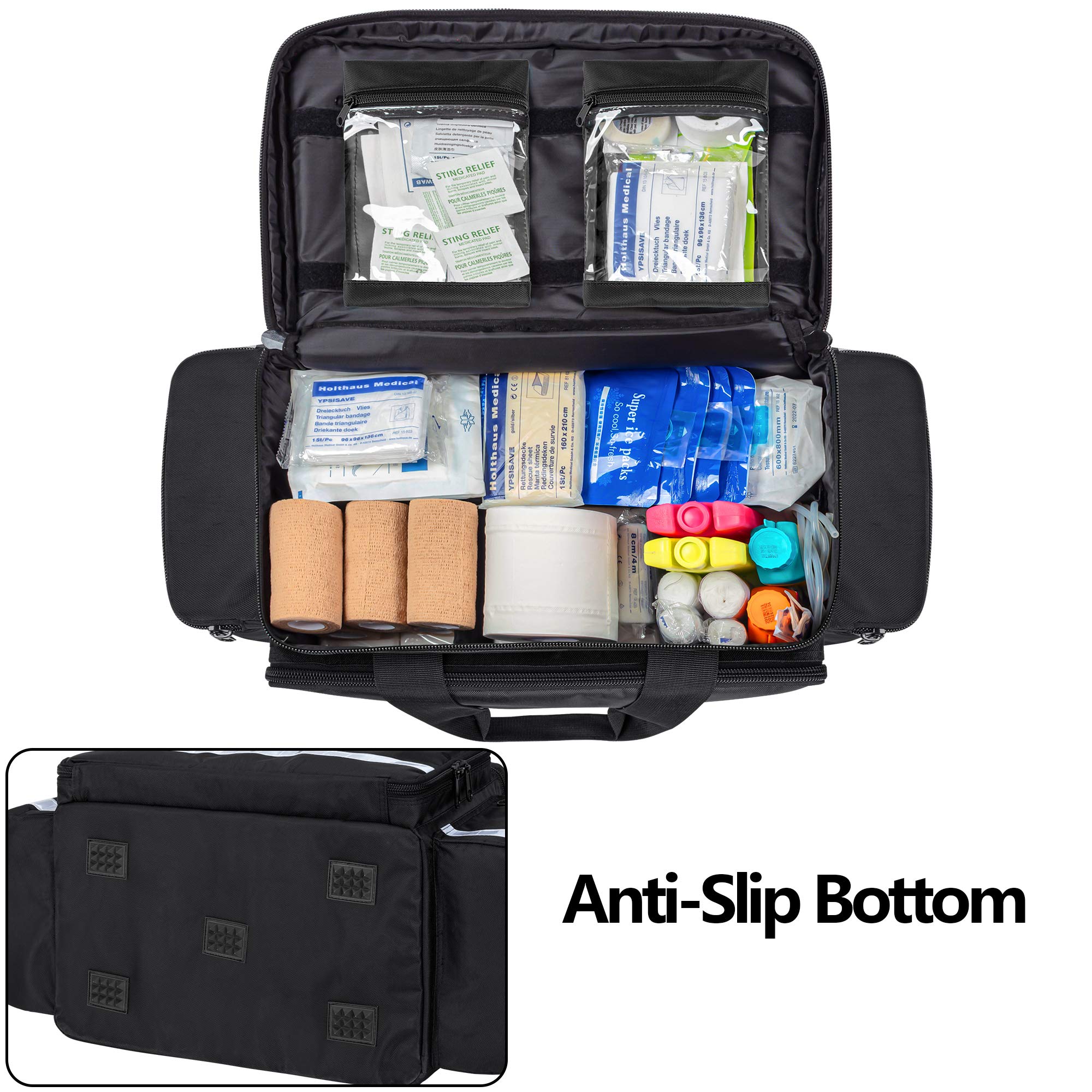 Trunab Empty First Aid Bag - Medical Duffel Trauma Kit for EMT, EMS, Paramedics - Waterproof Storage with Inner Dividers & Non-Scratch Bottom - Perfect for Emergency Response, Camping & Home Safety (Black)