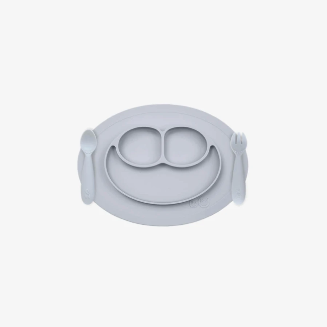 ezpz Mini Feeding Set in Pewter - Perfect for Toddlers & Babies - BPA-Free, Non-Slip Silicone Bowl & Plate for Mess-Free Mealtime at Home or On-the-Go