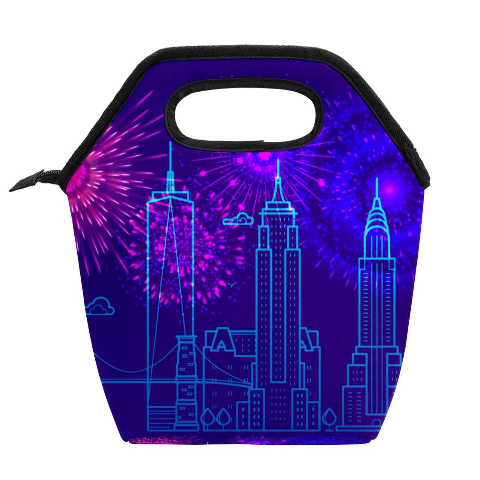 Insulated Lunch Box for Kids & Adults - Leak-Proof Thermal Lunch Bag for School, Work, Outdoor Picnics | Firework Design Zippered Meal Container for Men & Women