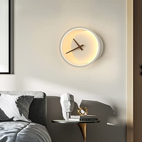 Modern Wall Clock with LED Lamp - Minimalist Silent Bedroom & Living Room Decor - Stylish Night Light for Home, Office, Restaurant (White Lampshade) | Perfect for Bedside Reading, Ambient Lighting & Wall Decoration