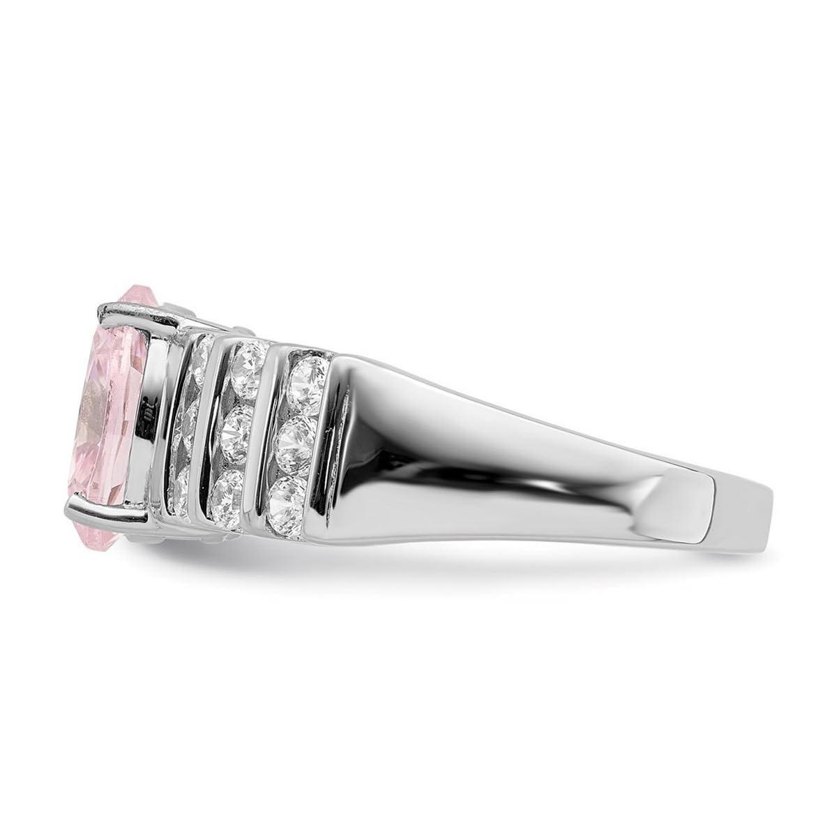 925 Sterling Silver Rhodium Plated Oval Pink & White Cubic Zirconia Ring - Elegant CZ Simulated Diamond Jewelry for Women | Perfect for Engagement, Anniversary & Special Occasion Gifts