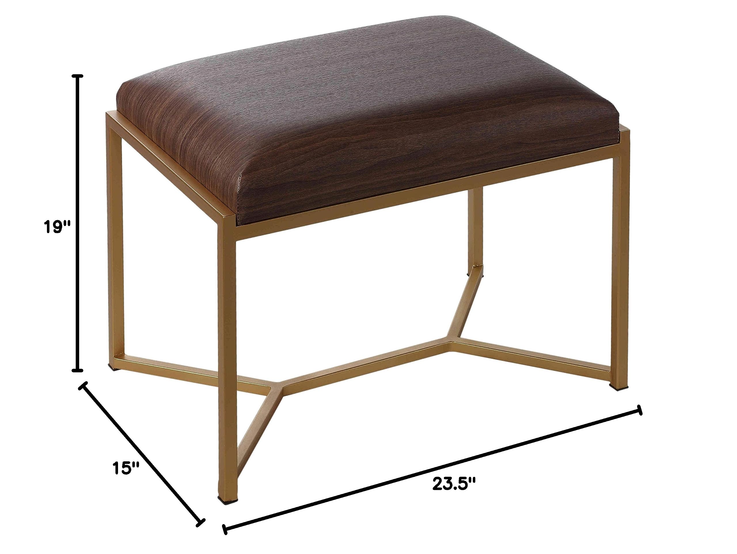 Cortesi Home Lashe Ottoman with Brushed Gold Legs - Modern Living Room Footstool, Accent Chair, and Stylish Home Decor for Cozy Spaces