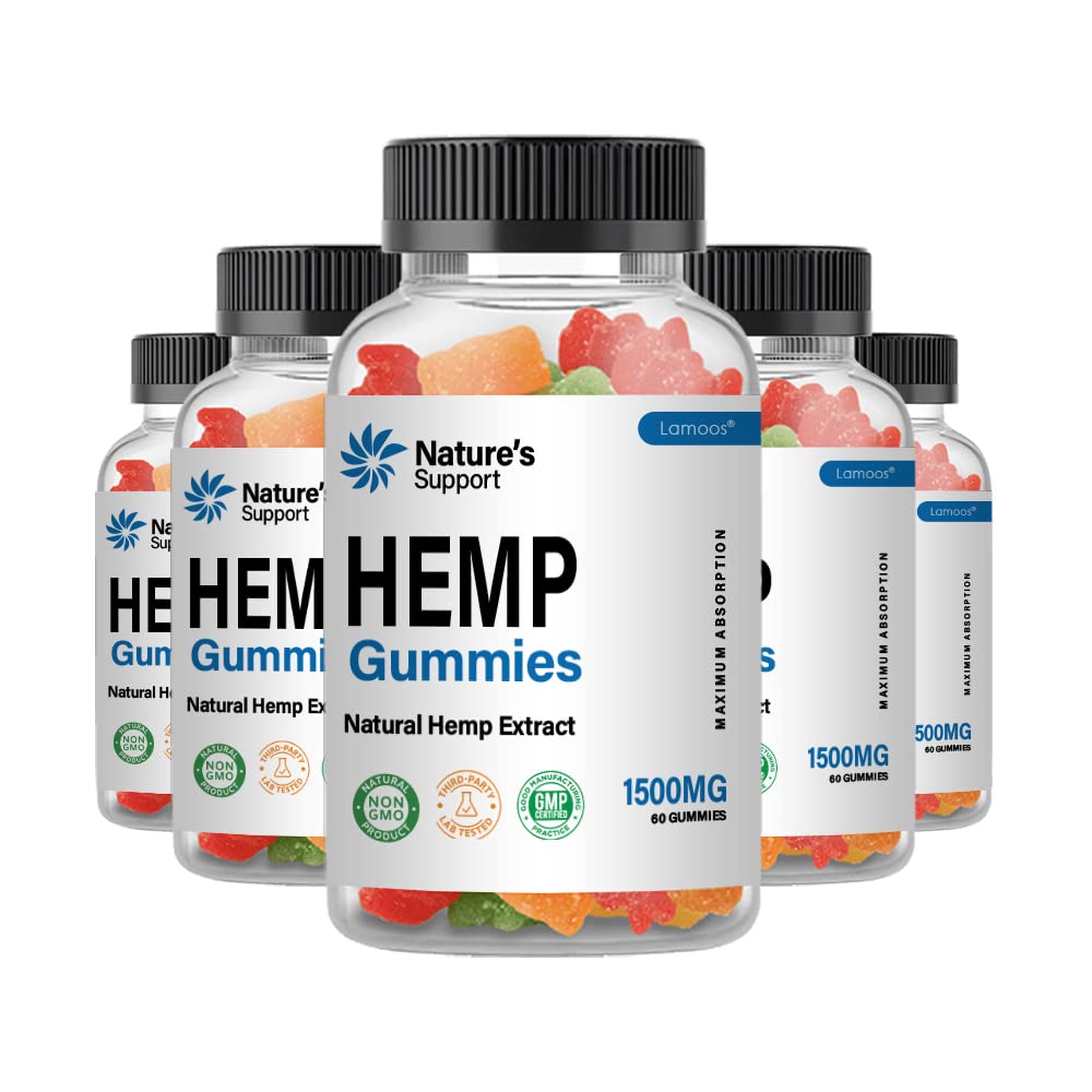 (5 Pack) Nature’s Support Hemp Gummies - 300mg CBD Gummies for Stress Relief & Sleep Support | Vegan, Gluten-Free Supplement for Relaxation & Wellness | Perfect for Daily Stress Management & Nighttime Routine