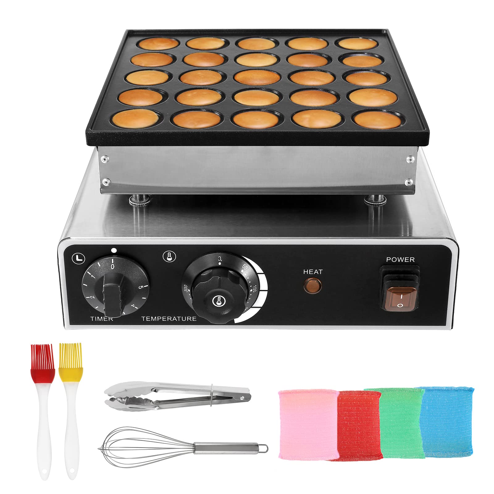 Dyna-Living Commercial Electric Mini Dutch Pancake Maker - 950W Non-Stick Dorayaki Baker Machine with 25PCS Accessories for Home Kitchen | Perfect for Breakfast, Brunch, Cafes & Dessert Shops