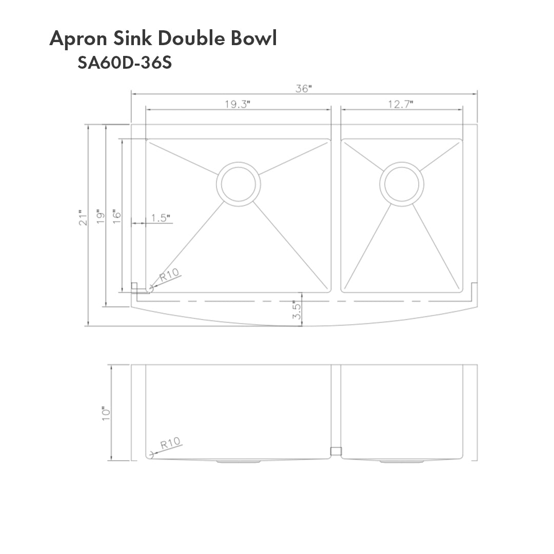 ZLINE 36-inch Farmhouse Apron Front Double Bowl Stainless Steel Kitchen Sink with Bottom Grid - SA60D 36S - Durable & Stylish for Modern Kitchens, Perfect for Cooking, Washing Dishes & Food Prep