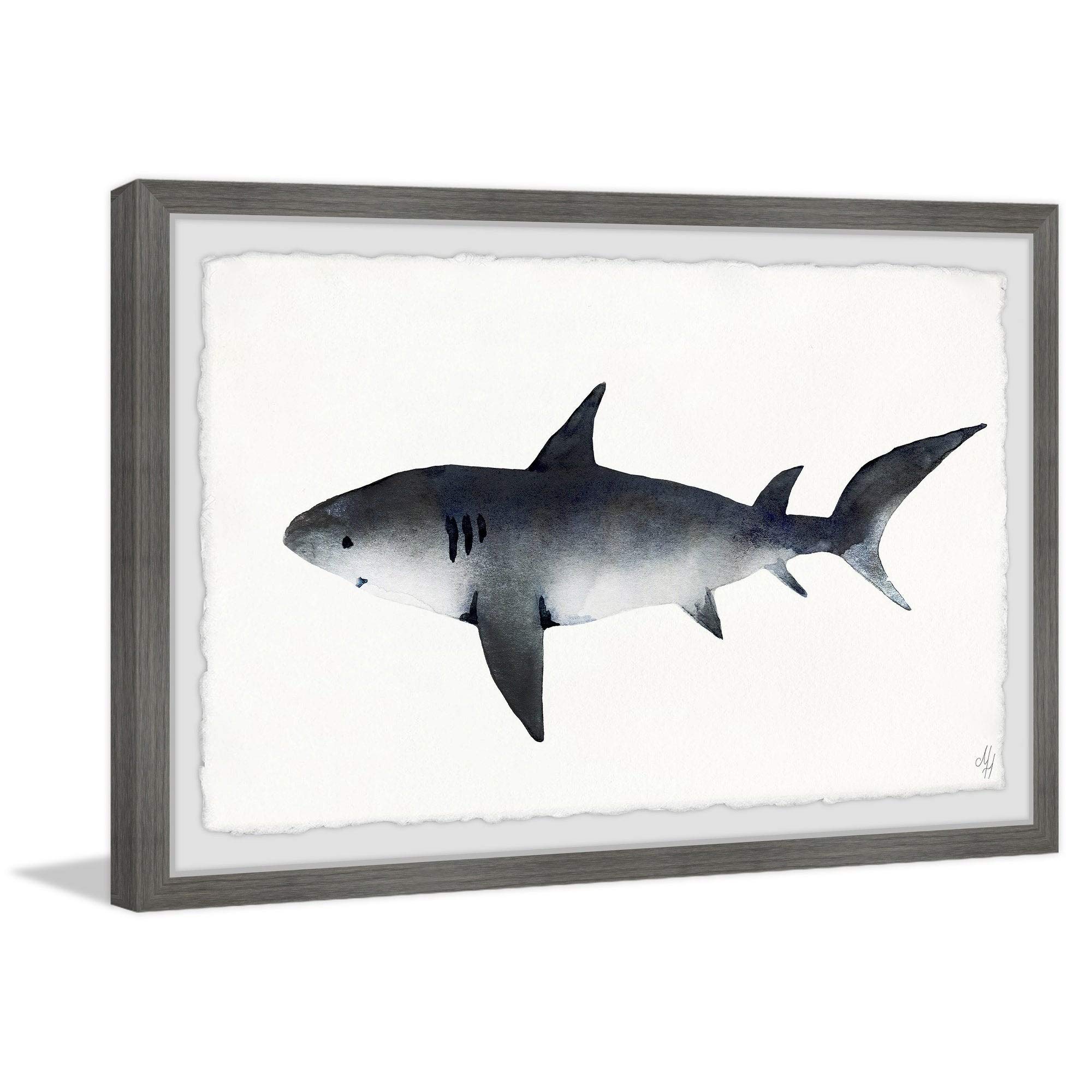 Marmont Hill - Handmade Big Gray Shark Framed Print 36 x 24 - Ocean Themed Wall Art for Living Room, Bedroom & Office Decor