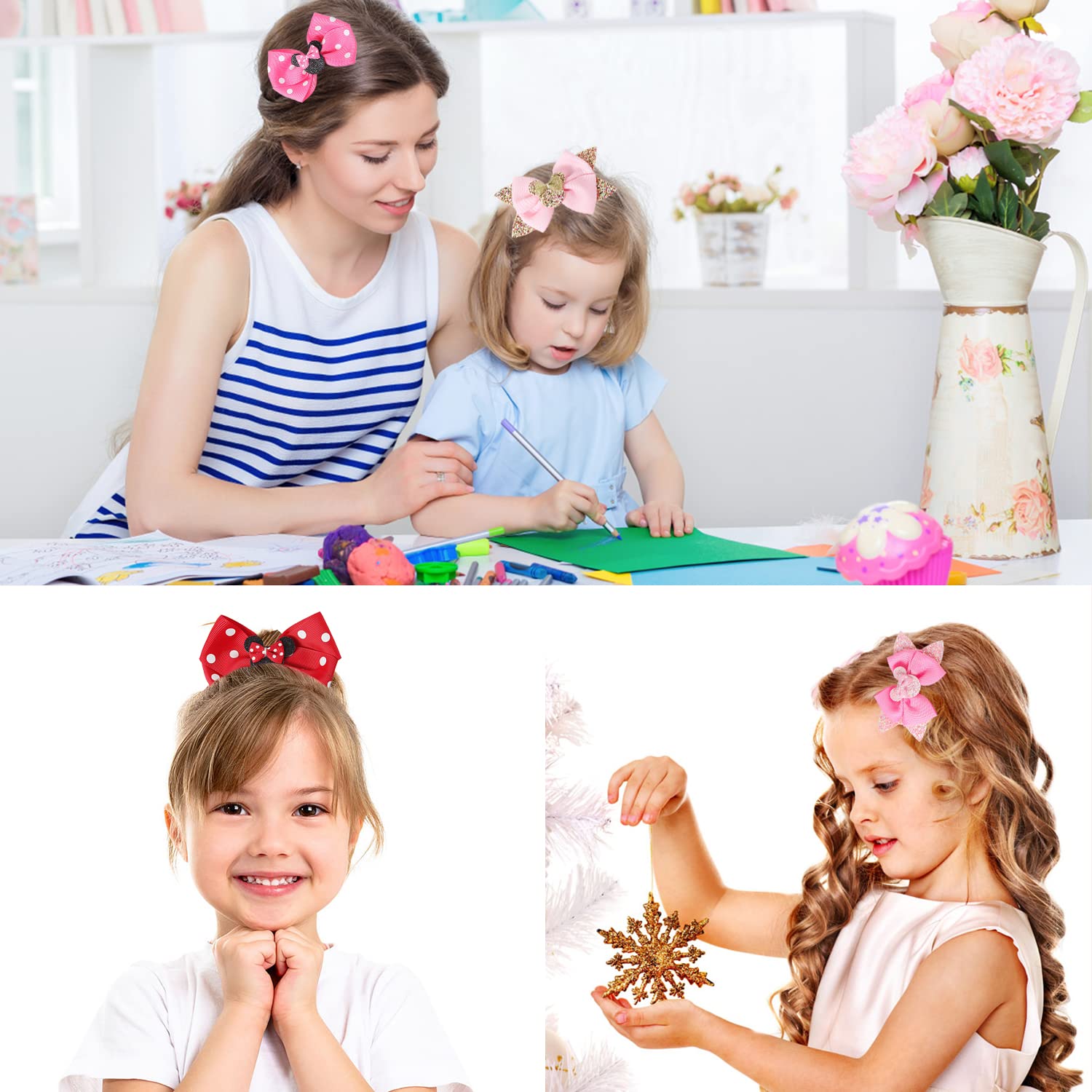 **Cute Baby Girl Mouse Ears Hair Bows Clips - 4pcs Polka Dot Hair Accessories for Kids, Girls & Women - Perfect for Glitter Parties, Princess Decorations & Cosplay**