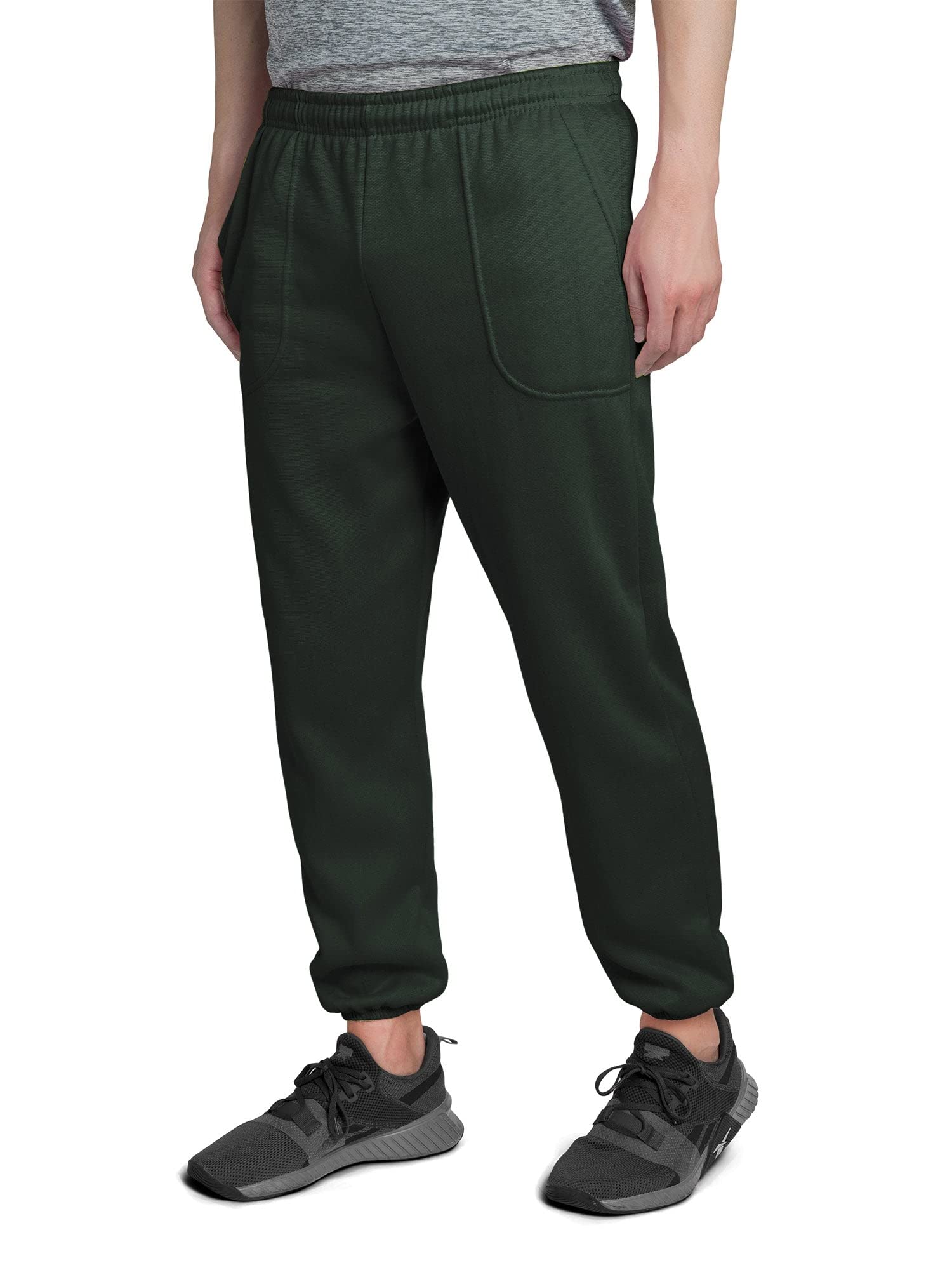 Men's Lightweight Fleece Sweatpants with Pockets & Elastic Cuff - Dark Green 2XL - Comfortable Lounge Pants for Home, Gym & Outdoor Activities