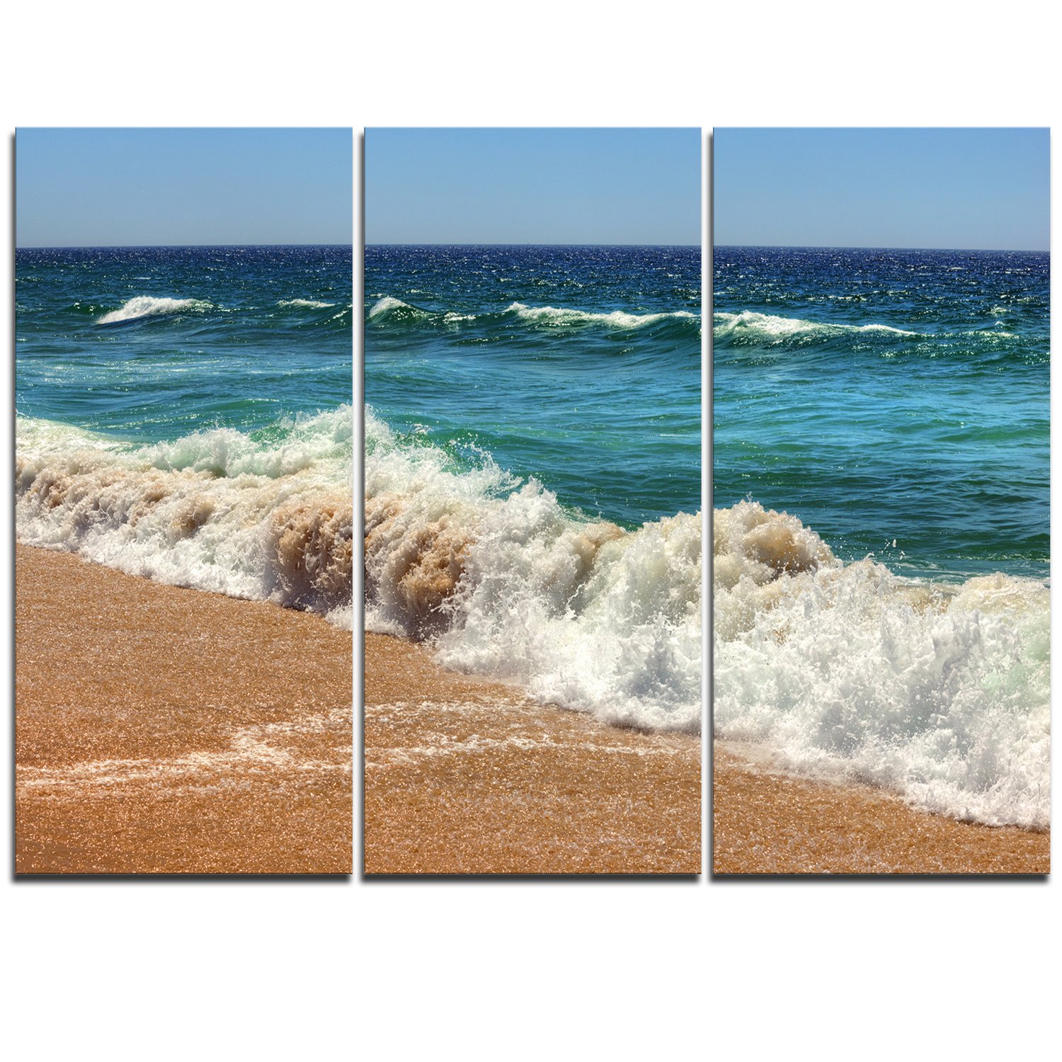 Extra Large Seascape Canvas Wall Art - Atlantic Beach with Foaming Waves Design - Perfect for Living Room, Bedroom & Office Decor