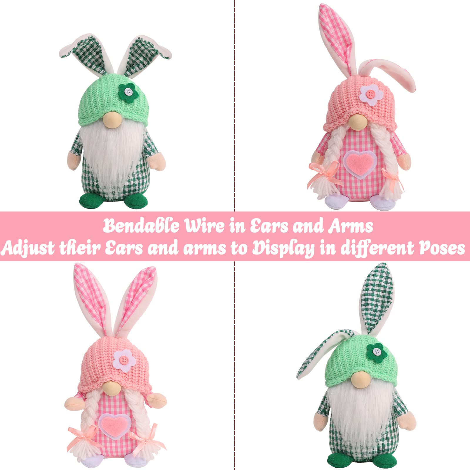 Easter Gnomes Decorations - 2 Pack Plush Easter Bunny Dolls, Handmade Swedish Tomte Elf Stuffed Animals, Cute Faceless Dwarf Rabbit Gifts for Easter Home Decor, Party & Spring Festival Ornaments