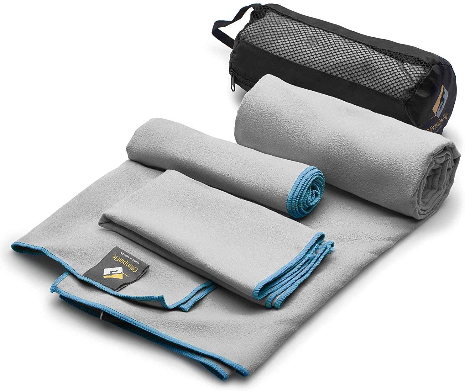 OlimpiaFit Quick Dry Towel Set - 3 Pack Lightweight Microfiber Travel Towels with Carry Bag | Fast Absorbing & Compact for Camping, Beach, Gym, Yoga, Swimming & Outdoor Activities | Perfect for Travel, Sports & Fitness Enthusiasts